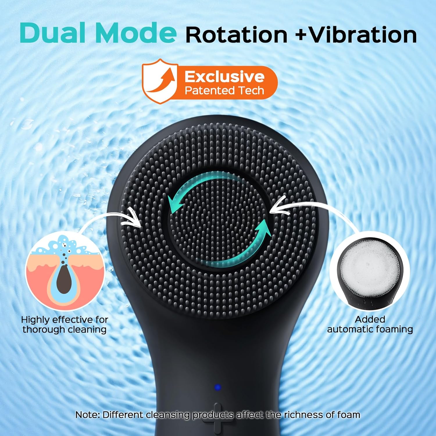 COSLUS Face Scrubber Facial Cleansing Brush: 2 in 1 Spin and Vibration Patented Tech, Silicone Electric Exfoliator Scrubber with Automatic Foaming, Waterproof Face Cleanser Brush for Men and Women - Image 3
