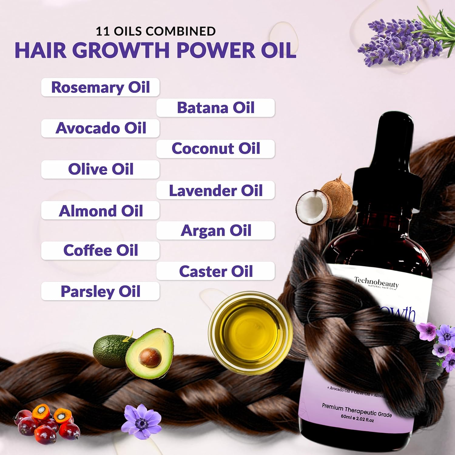Rosemary Oil With Black Castor, Batana, Lavender, Coffee, Coconut, Argan, Avocado, Olive, Almond & Parsley Seed Oil, 11 Oils Infused for Ultimate Hair Growth & Care for Stronger, Thicker Hair - Image 5