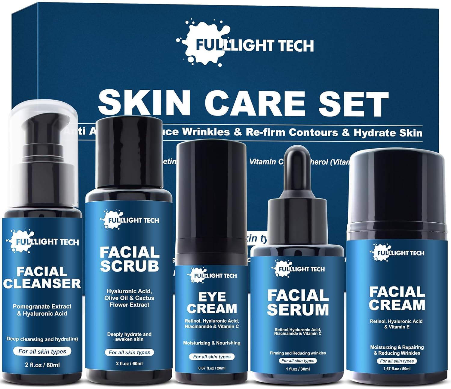 Skin Care for Men,Mens Anti-aging Skin Care Kit for Tigten,Firm & Hydrate Skin Facial Care Kit W/Retinol,Hyaluronic Acid,Men Christmas Brithday Fathers Valentines Gifts for Him Boyfriend Dad Husband - Image 2