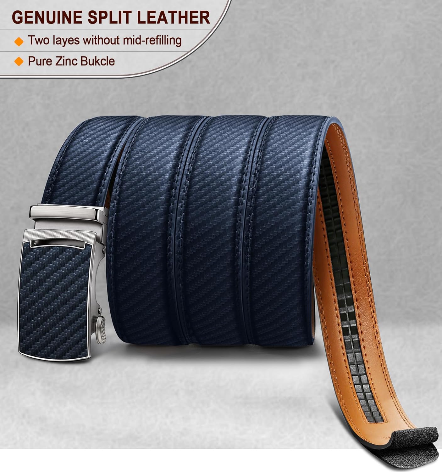 KEMISANT Mens Belt, Leather Ratchet Belt Customizable Fit,Effortless Style 35mm - Image 4