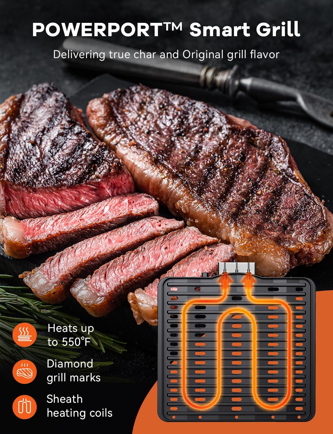 Nuwave TODD ENGLISH Air Fryer Grill Oven Combo, TRUE Char & Flavor, 100 in 1 Super Convection Toaster Oven Countertop, Excellent Thermal Insulation, POWERPORT™ Plug-In Grill, 550°F, Stainless Steel - Image 4