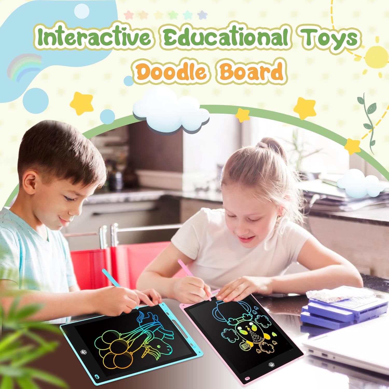 2 Pack LCD Writing Tablet, 10 Inch Educational Drawing Pad Toddler Toys, Doodle Board, Birthday Gifts, Travel Toys for Kids Ages 3 4 5 6 7 8 (Pink + Blue) - Image 9