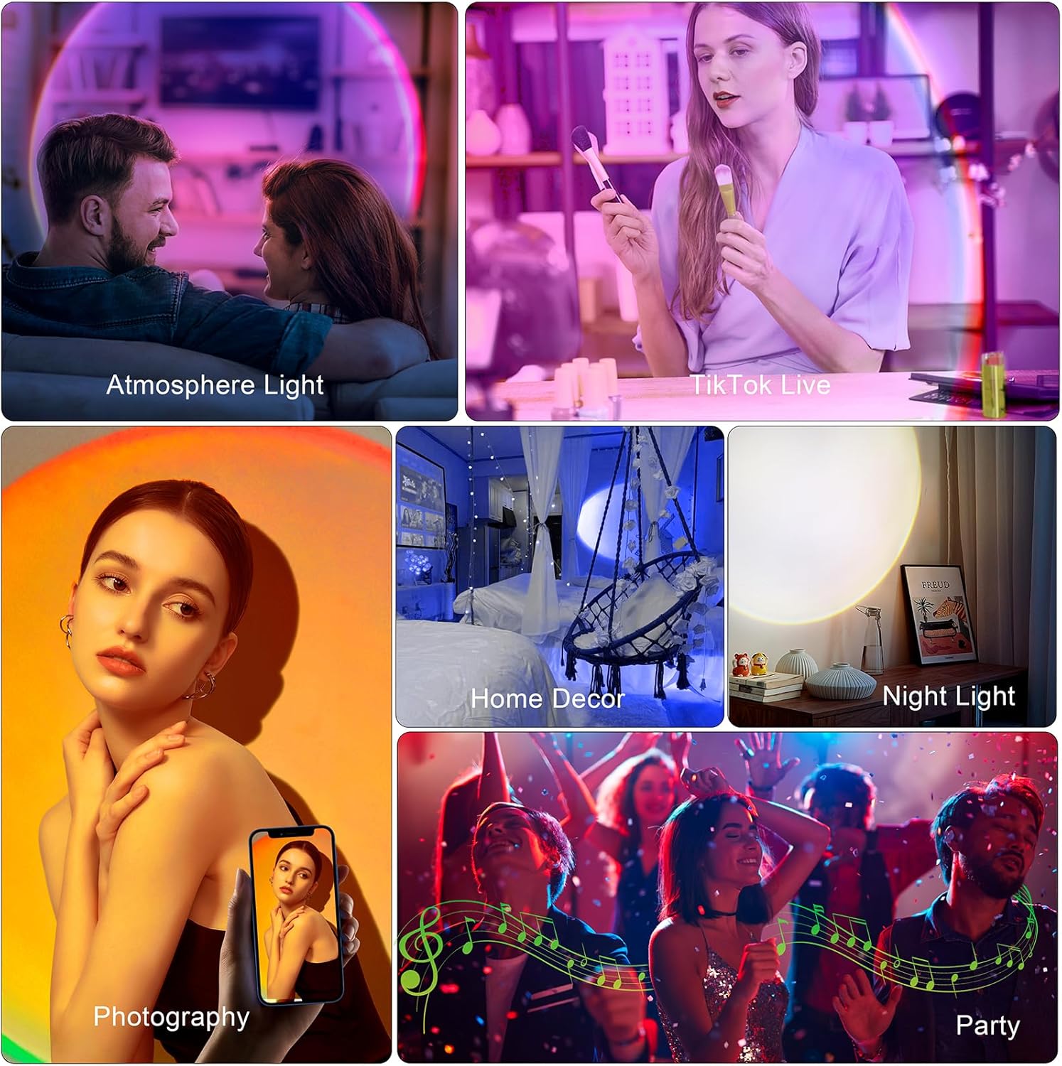Sunset Lamp Projector Multicolor Changing LED Projection Lamp,Switch Button and APP Control 360 Degree Rotation Sunlight Lamp for Bedroom, Photography, Party, Tiktok Live, Room Decor - Image 7