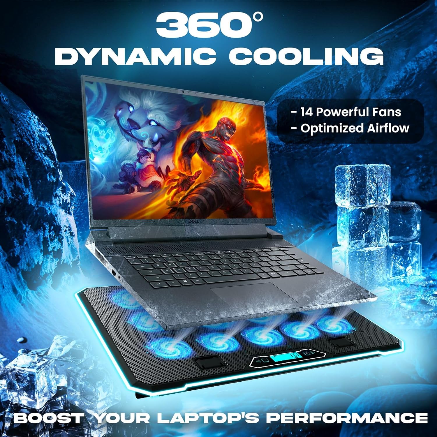 KLIM V14 Gaming Laptop Cooling Pad with 14 Fans + Gaming Laptop Cooler + Stable RGB Laptop Stand with Fan + Compatible up to 17 Inches + 2 USB Ports + Mobile Phone Holder + 5 Years Protection - Image 3
