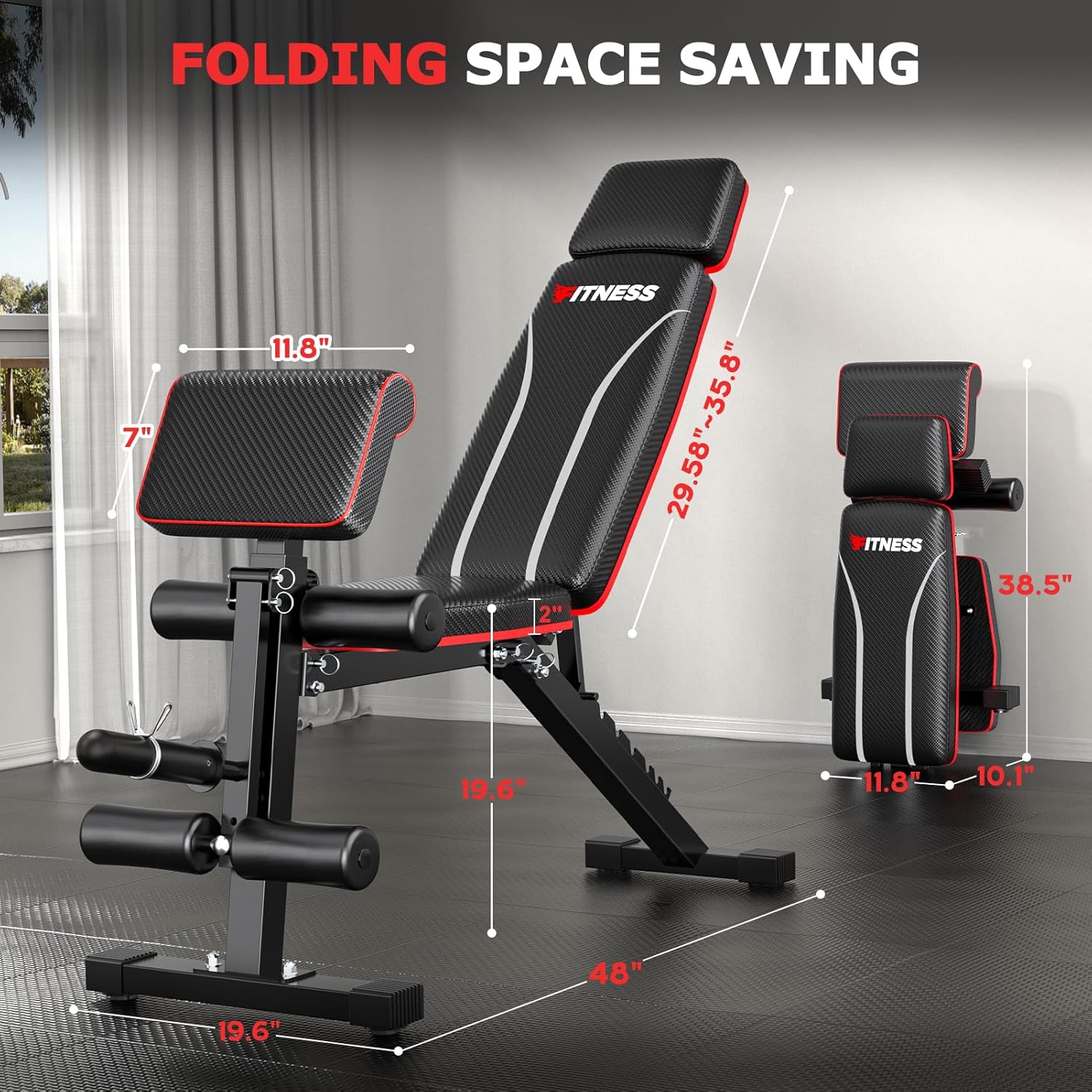 Foldable Workout Bench with Leg Extension, Adjustable Weight Bench w/Preacher Culr, Extended Headrest, Collapsible Bench for Home Gym Strength Training Exercise Full Body Banco de Pesas 880LBS - Image 9