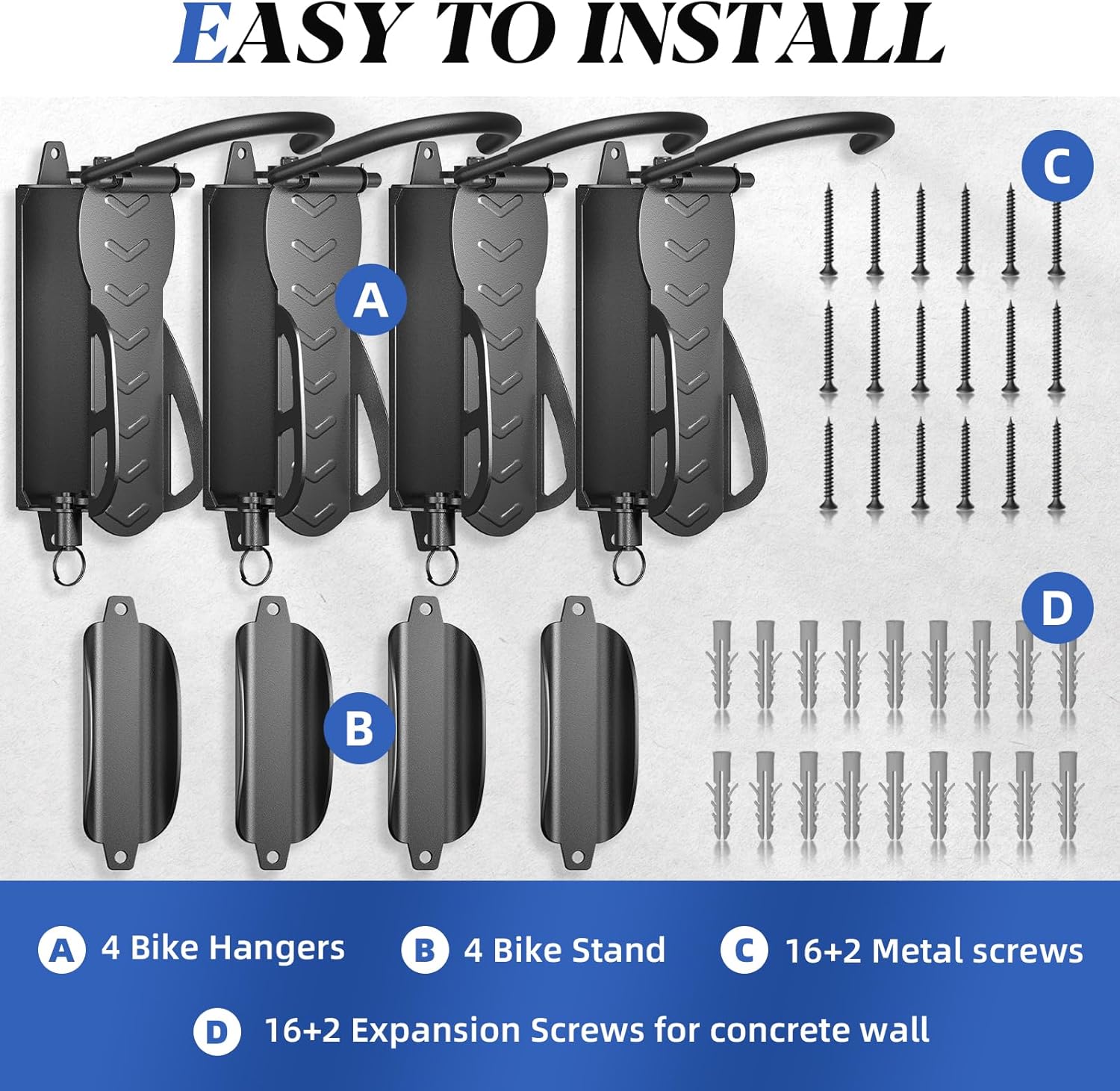 Goovilla Swivel Bike Wall Mount 4 Pack, Space Saving Bike Hangers for Garage with Screw and Easy Installation, Metal Vertical Bike Rack Wall Mount Holds up to 66.2lbs with No-scratch Protection, Black - Image 9