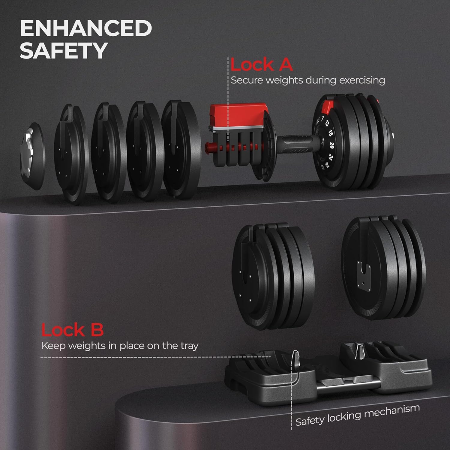 Yaheetech Adjustable Dumbbell Set 28/40/52.5/90LBS Adjustable Dumbbells Fast Adjust Dumbbell Weight Set with Anti-Slip Handle and Tray for Men/Women Home Gym Strength Training Equipment Single/Pair - Image 5