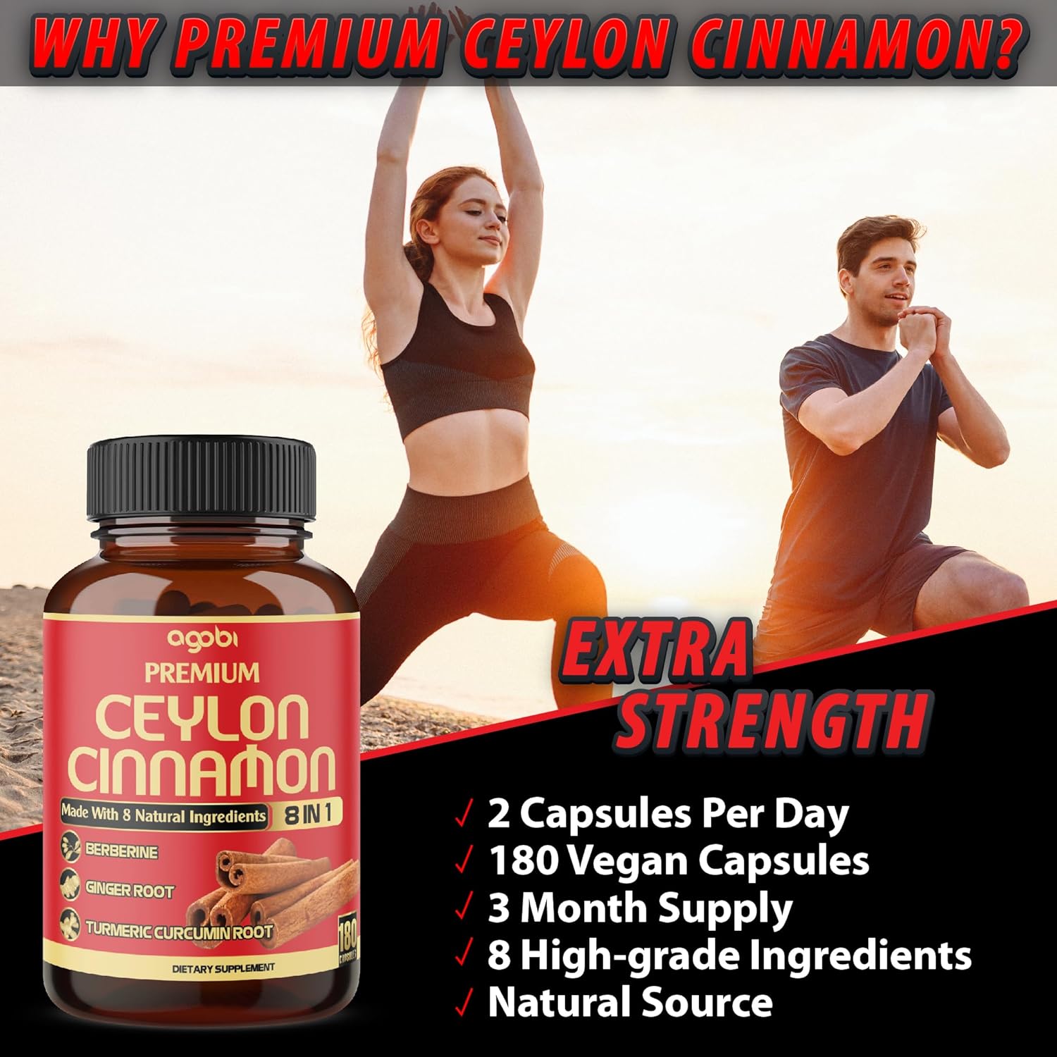 Premium Ceylon Cinnamon with Berberine Supplement - 8in1 Turmeric, Ginger, Gymnema & More - Body, Heart & Immune Support - 180 Capsules - Image 6