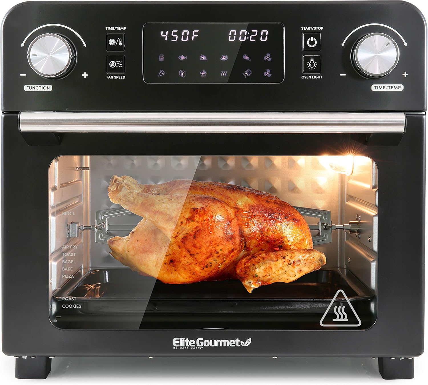 Elite Gourmet EAF9310 Digital Programmable Fryer Oven, Oil-Less Convection Oven Extra Large 24.5 Quart Capacity, fits 12" pizza, Grill, Bake, Roast, Air Fry, 1700-Watts, Black - Image 2