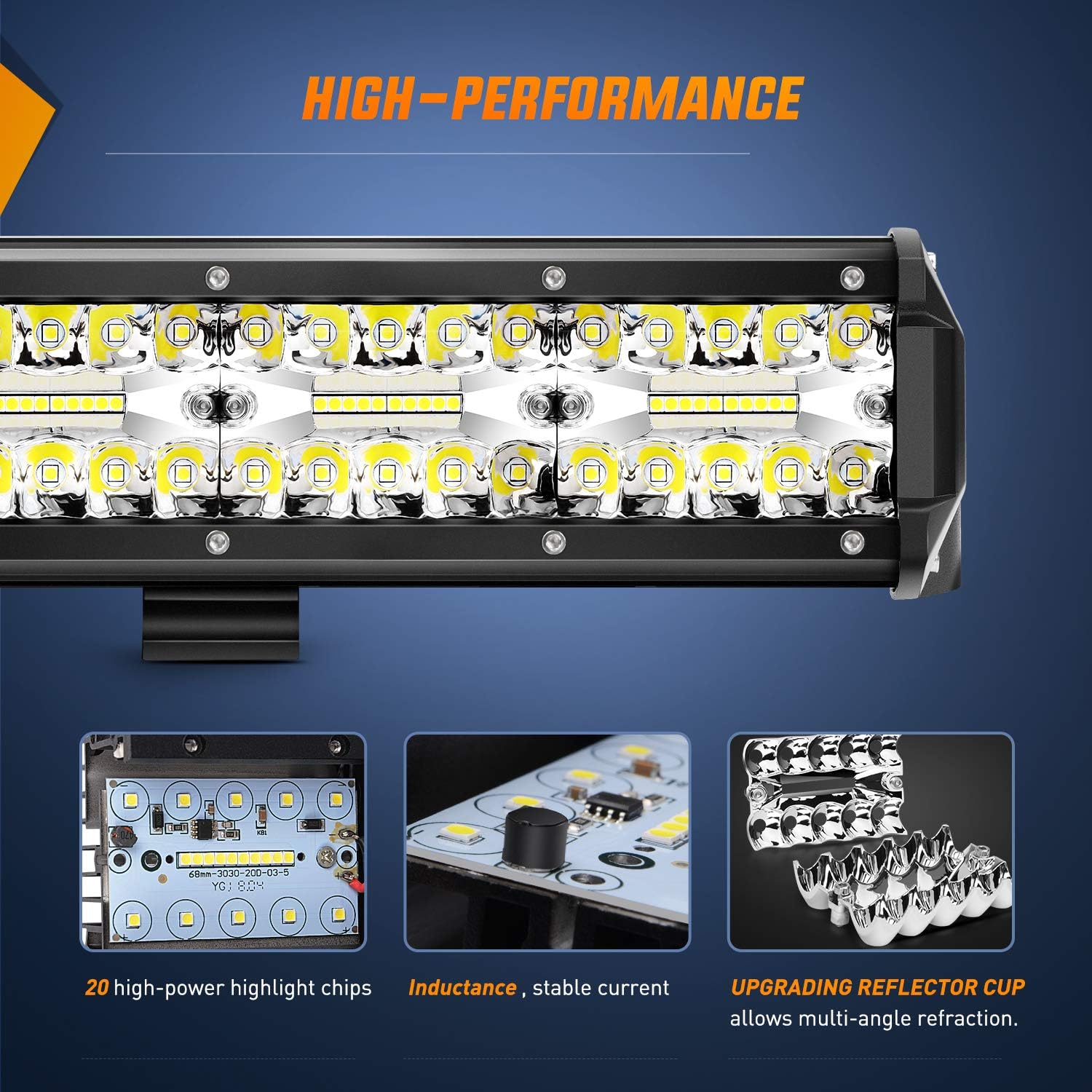 Nilight 20Inch 420W Triple Row Spot Flood Combo Led Light Bar Work Driving Lamp 2Pcs 4Inch 60W Cube LED Pods Lights for Trucks with Off-Road Wiring Harness Kit-3 Leads - Image 6