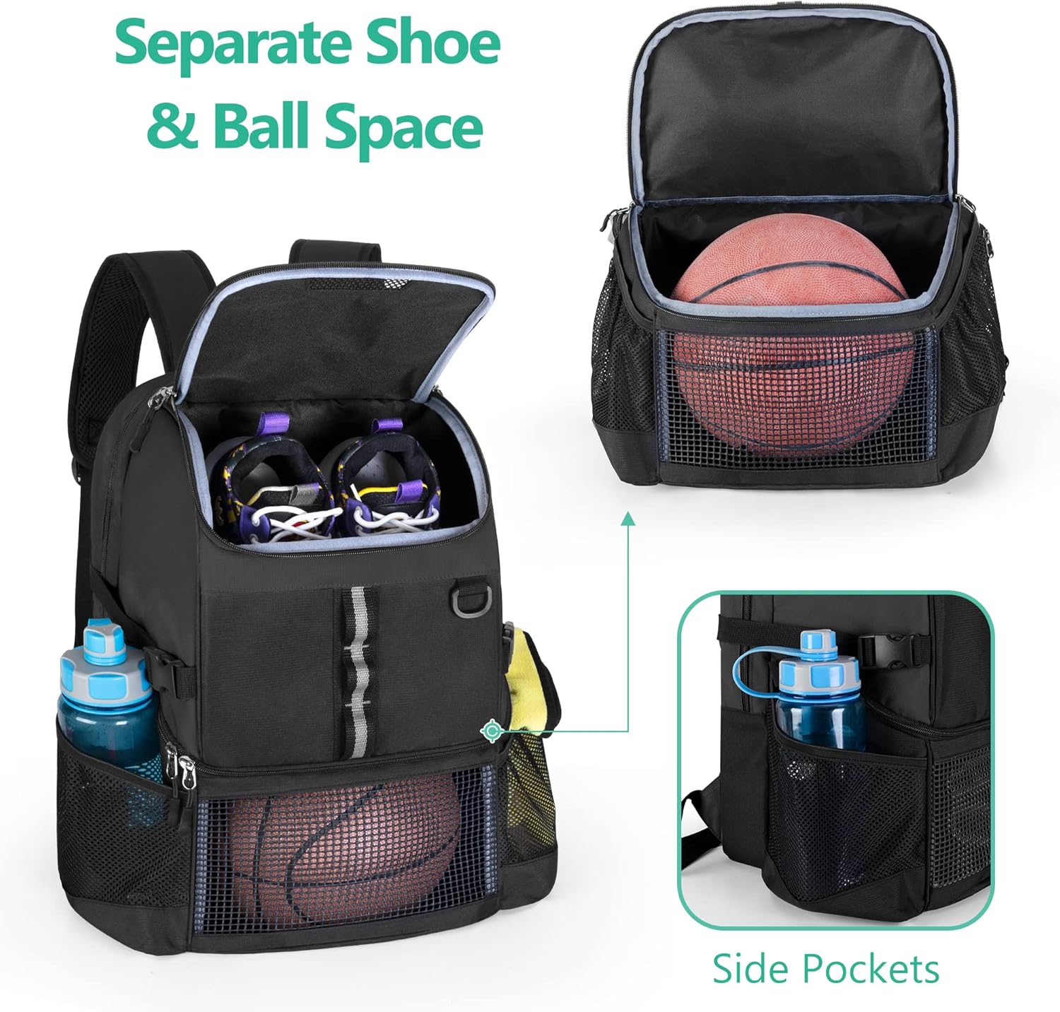 Basketball Bag, Soccer Equipment Bag with Ball & Shoe Compartment for Soccer Ball, Volleyball, Gym, Outdoor, Travel - Image 4