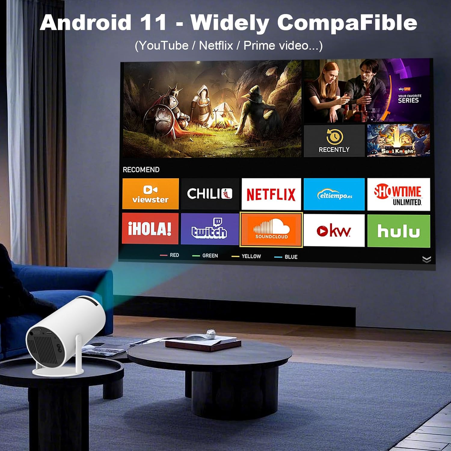 HY300 PRO Mini Portable Projector, Support 4K 1080P with Dual-Band WIFI6 5G Wireless 5.0 Bluetooth Android 11, 180° Rotatable, Auto Keystone Correction, 35"-130" Screen Video Projector - Image 3