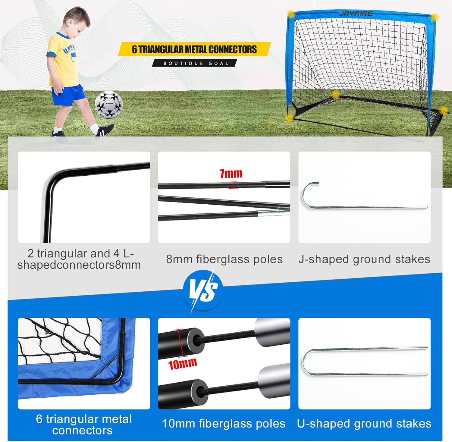 Kids Soccer Goals for Backyard Set, Portable Toddler Soccer Goal 2 of 4x3 ft, 6x4 ft, 7x5 ft, Soccer Training Equipment, Pop Up Soccer Net Kit with Size 4 Soccer Ball, Youth Games, Outdoor Sports Play - Image 7