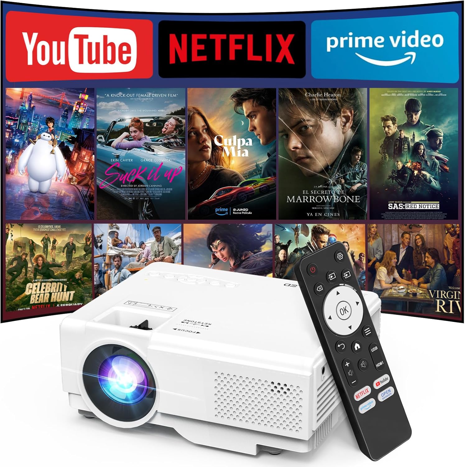 【Netflix Officially】NISOO Smart Projector with WiFi and Bluetooth, Mini Movie Projector with Apps Built-in, 1080P Outdoor Projector for Phone/PC/HDMI/USB, Two-way Bluetooth, 50% Zoom - Image 2