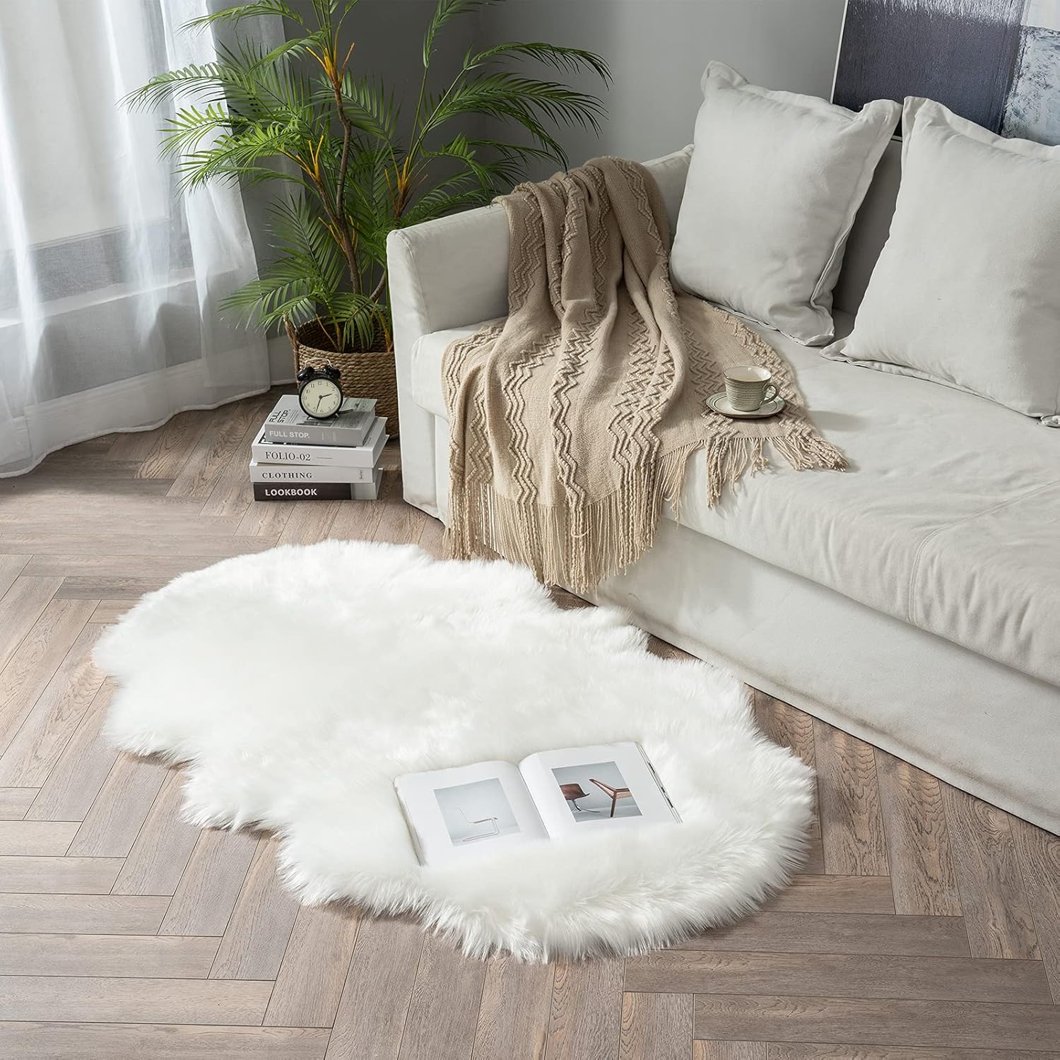MIULEE Luxury Soft Fluffy Area Rug 3x5 Feet, Faux Fur Sheepskin Rug Decorative Plush Shaggy Carpet for Christmas Decor Bedside Sofa Floor Nursery, White - Image 8
