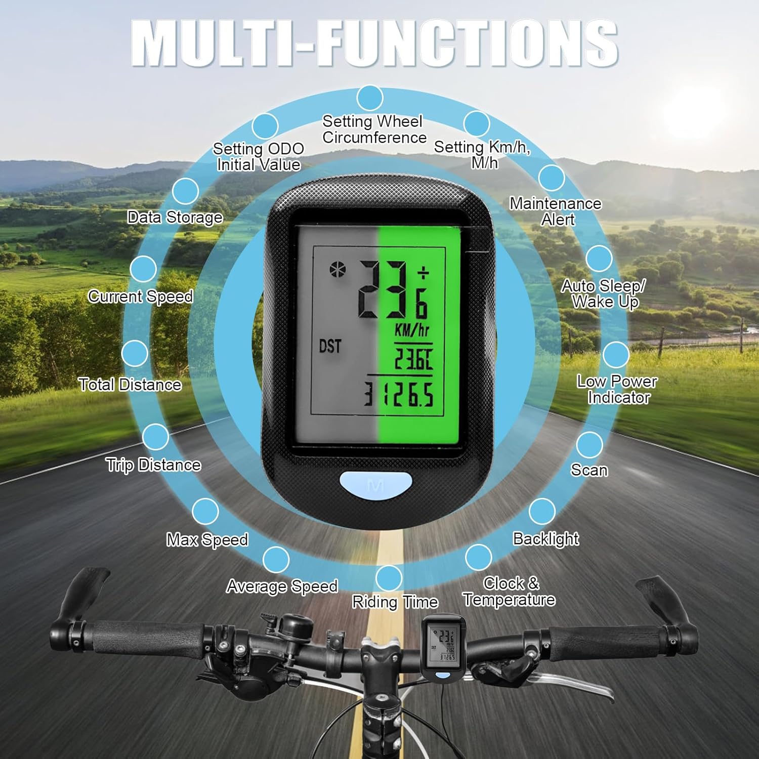 CYFIE Bike Computer Wireless, Multi-Functions Waterproof Bike Odometer and Speedometer mph, Cycling Speed Tracker with 2.9'' LCD Screen Backlight, Valentine's Gift for Bicyclist, Men, Women, Kids - Image 4