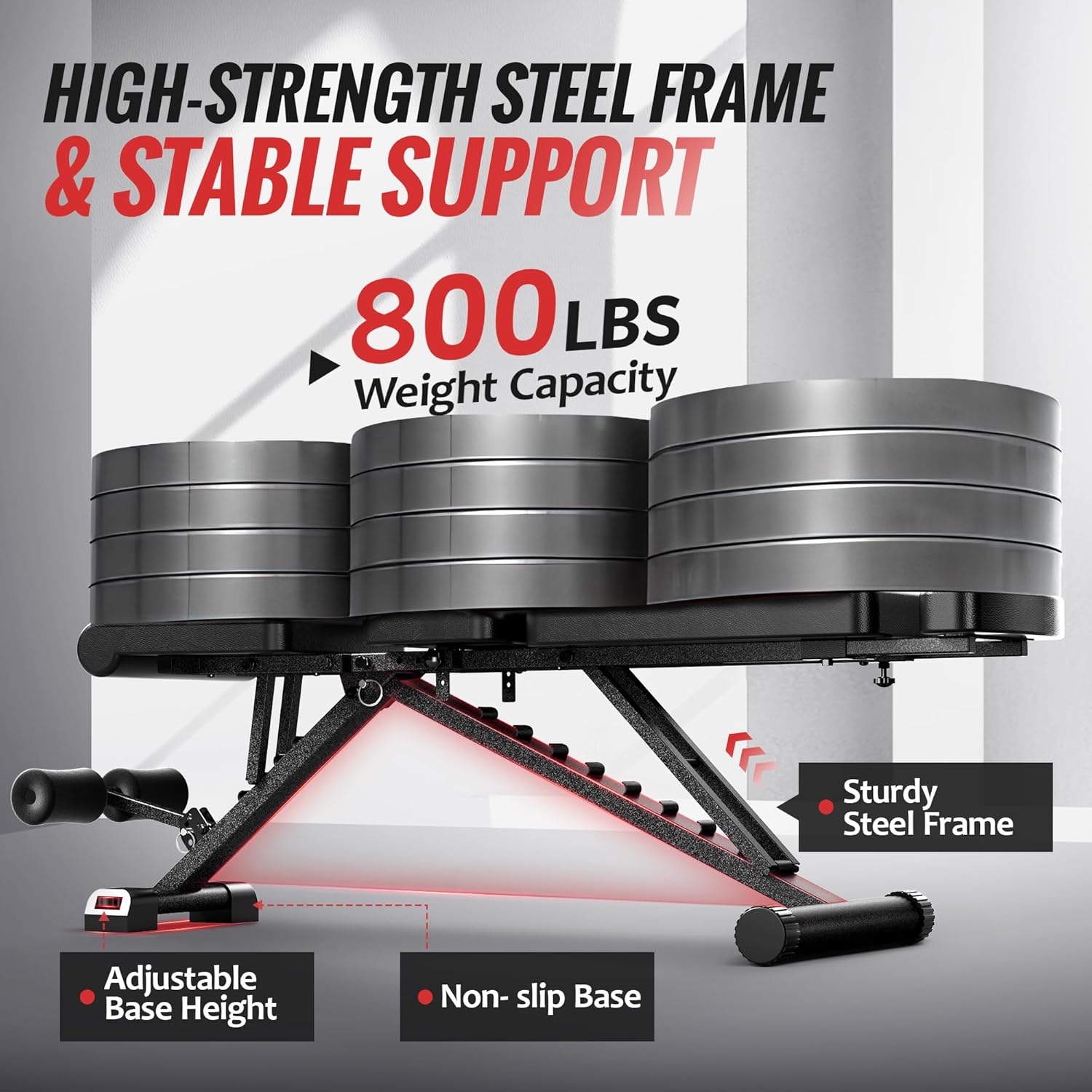 Adjustable Weight Bench for Home Gym with Headrest - Foldable Workout Bench Press, 800lb Capacity for Exercises Incline Flat Decline Sit-Ups - Image 5