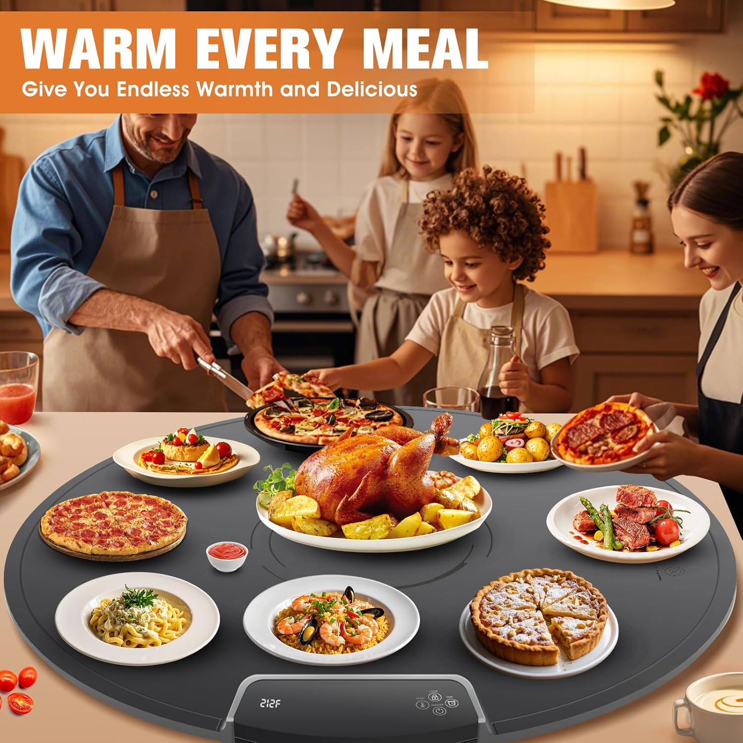 Upgraded Warming Mat for Food,Extra Large Food Warming Mat,Roll Up Electric Warming Tray,Silicone Food Warming Mat for Buffet,11 Temp Settings&9 Hrs Timer, Food Warmer Mat for Parties(Round) - Image 5