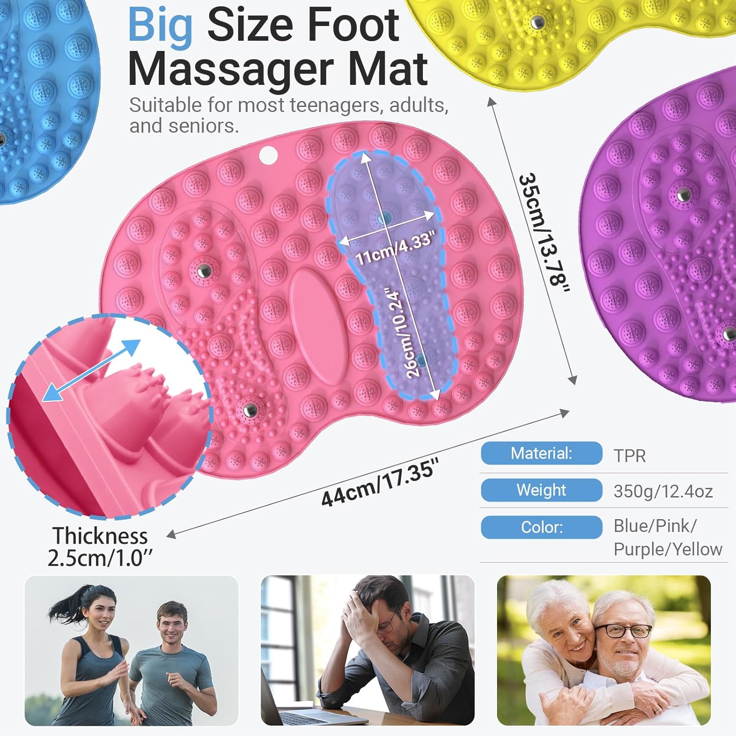 Foot Massage Mat, Reflexology Mat with Magnetic Therapy, Foot-Shaped Acupressure Pad for Feet Relaxation, Standing Desk Mat Pressure Point Mat for Pain, Fatigue and Stress Relief (Blue) - Image 3