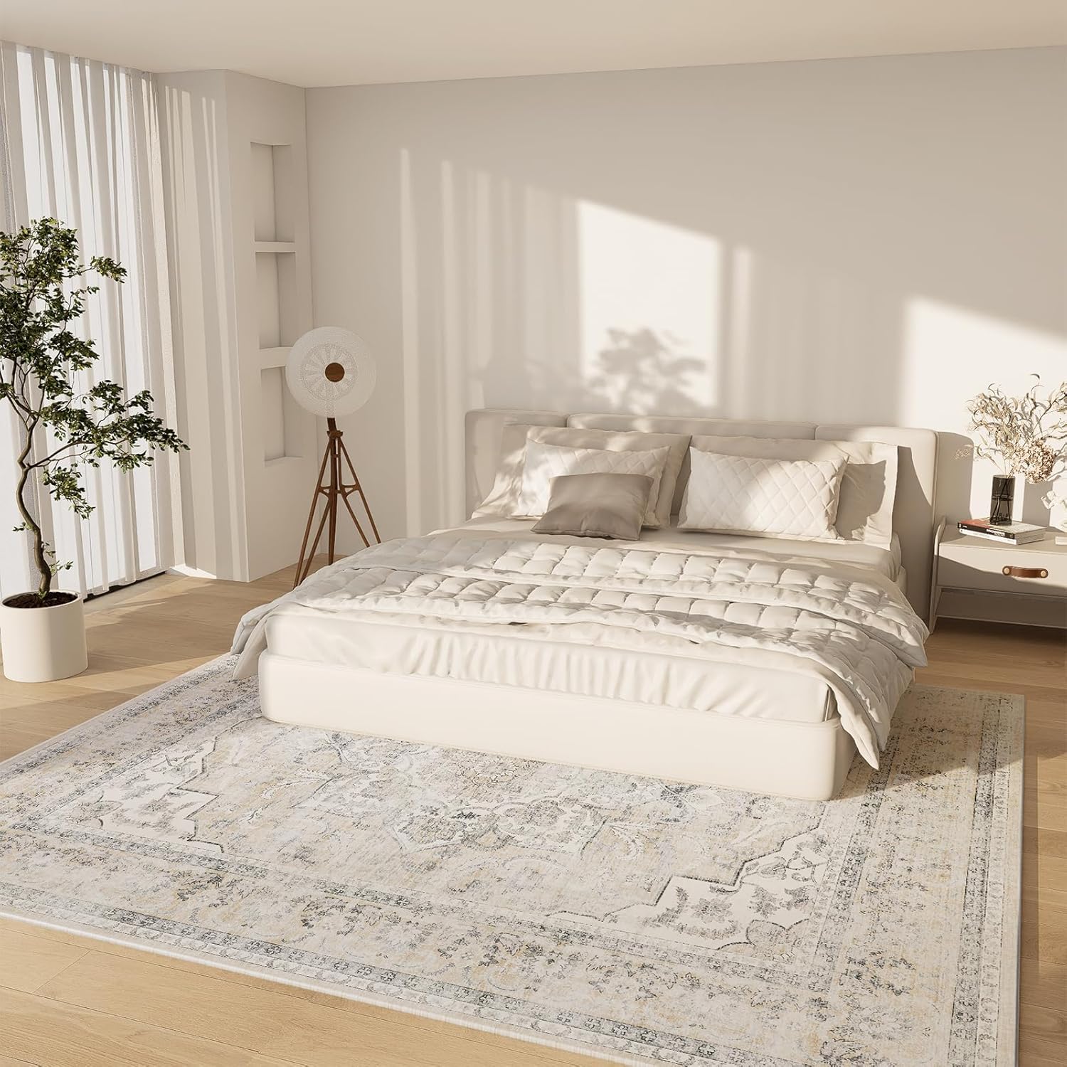 8x10 Area Rugs Washable Rug: Large Living Room Rug Stain Resistant Distressed Vintage Boho Rug Non Slip Low Pile Faux Wool Soft Area Rug for Bedroom Bedside Indoor Farmhouse Kids Playroom Dining Room - Image 3