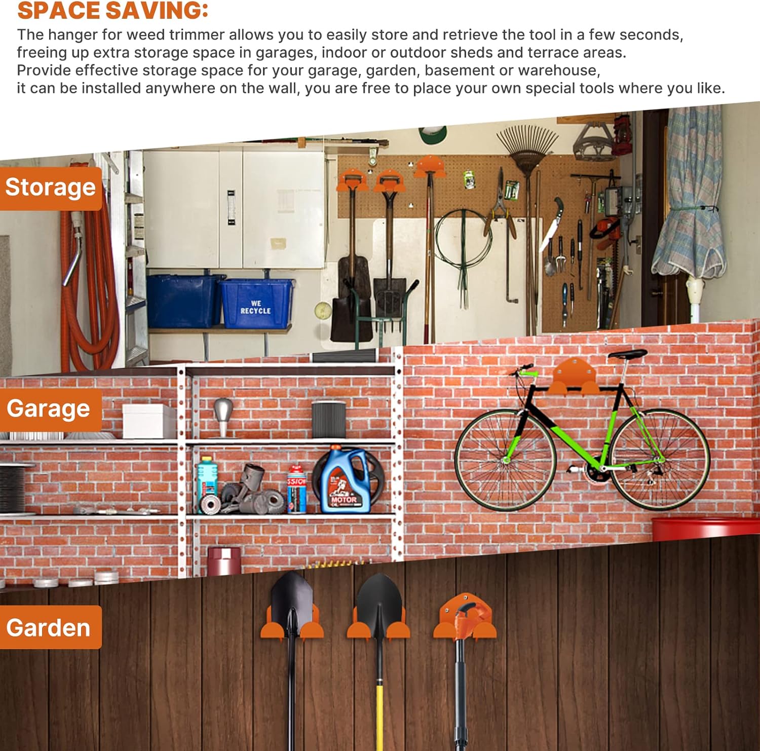 Garage Organizer - Power Tool Hanger for Grass Trimmer, Hedge Trimmer, Garden Tools, 2 Pack - Image 6