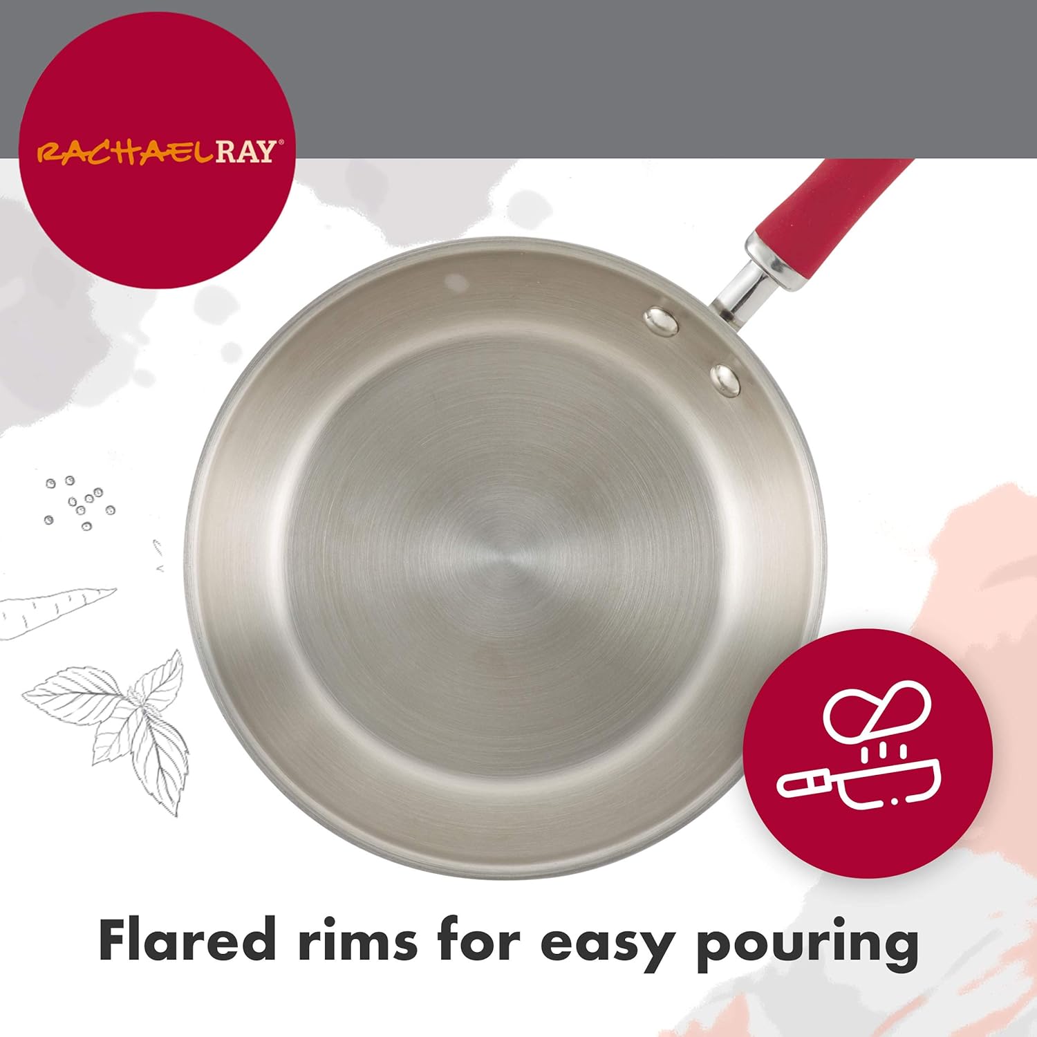 Rachael Ray Create Delicious Stainless Steel Cookware Set, 10-Piece Pots and Pans Set, Stainless Steel with Red Handles - Image 5