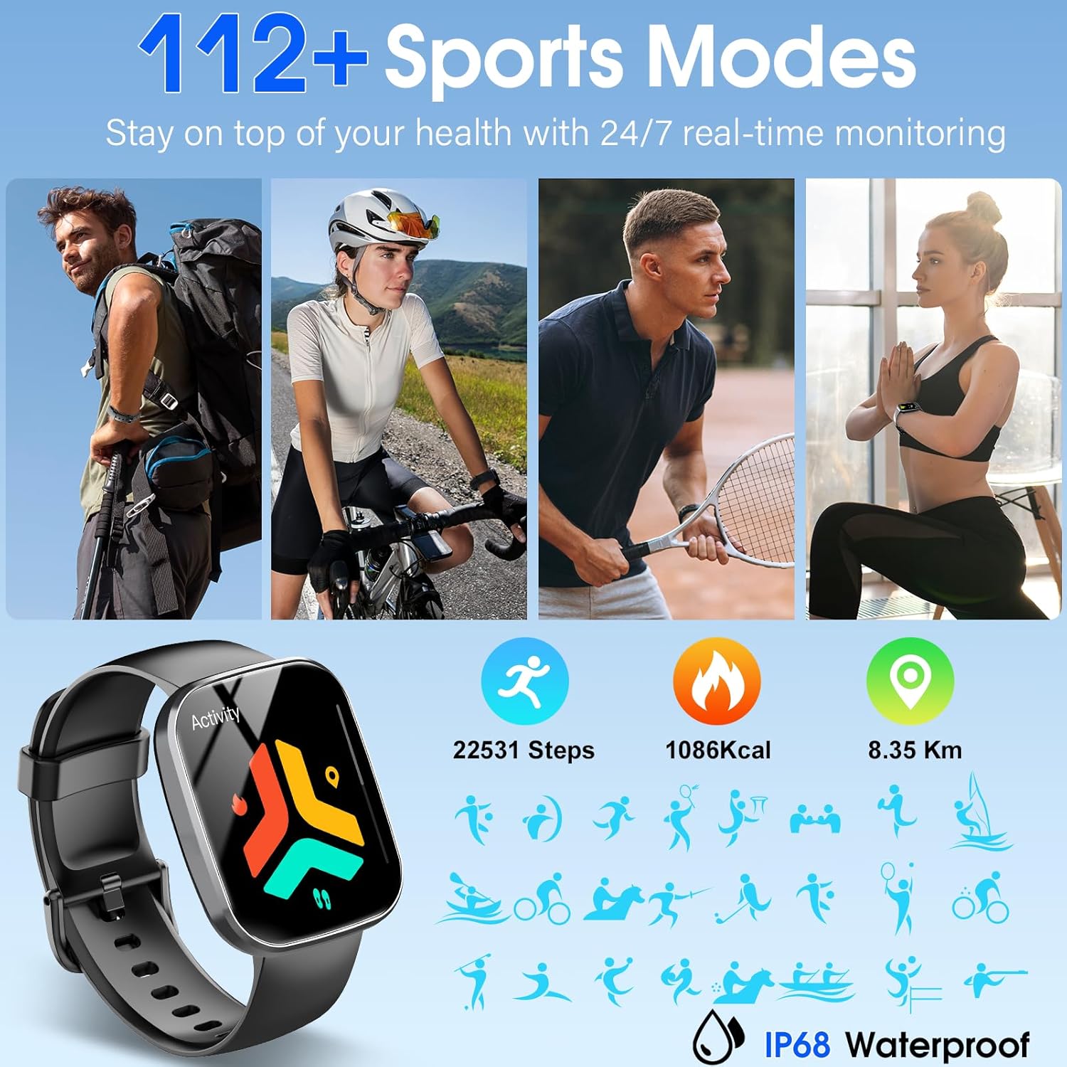 Smart Watch for Men Women Answer/Make Call, 1.91" Touch Smartwatch Heart Rate/Sleep/Steps Monitor, 110+ Sports Fitness Watch, IP68 Waterproof Activity Tracker Watch for Android iOS, Black - Image 6