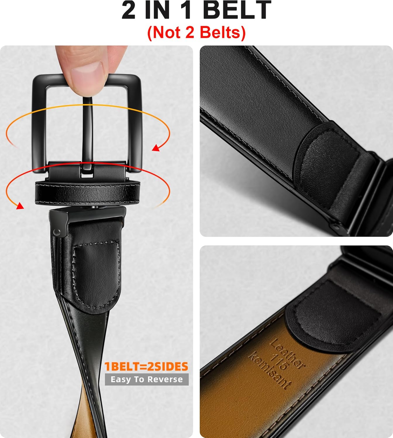 KEMISANT Men Belt,Reversible Leather Belt For Men Gift Casual Dress Golf Pants Jeans Gift Boxed - Image 3