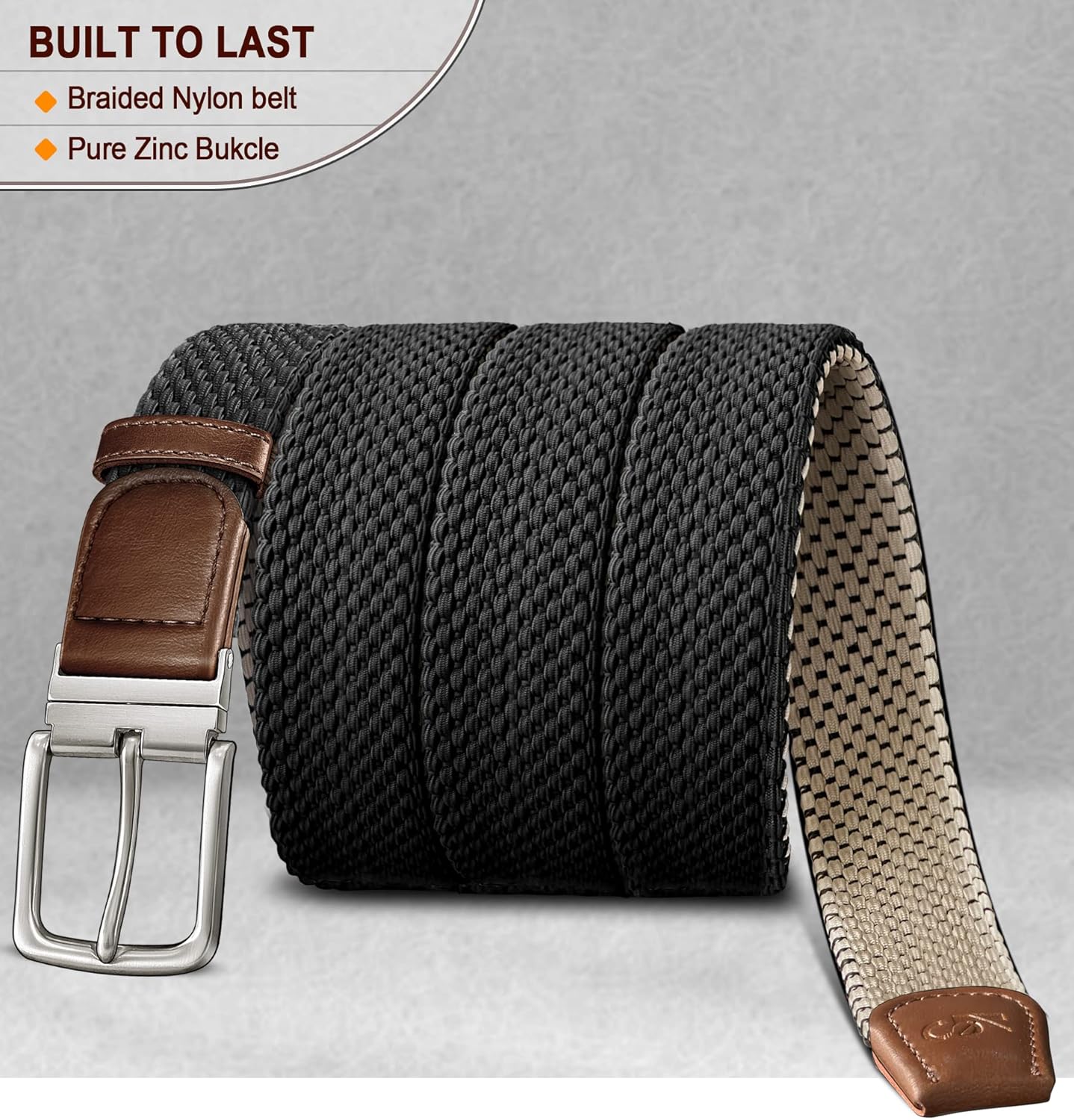 KEMISANT Braided Belt Reversible,Elastic Stretch Belt for Gift Men Golf Casual 1 3/8",2 In 1 Belt - Image 6