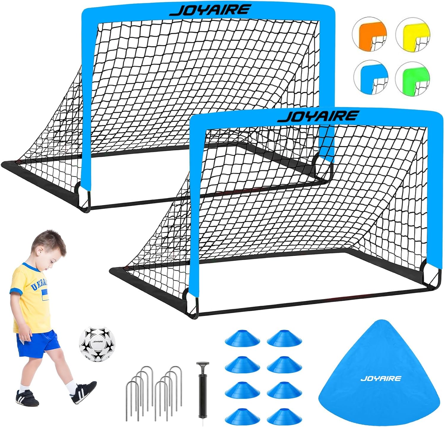 Kids Soccer Goals for Backyard Set, Portable Toddler Soccer Goal 2 of 4x3 ft, 6x4 ft, 7x5 ft, Soccer Training Equipment, Pop Up Soccer Net Kit with Size 4 Soccer Ball, Youth Games, Outdoor Sports Play - Image 2