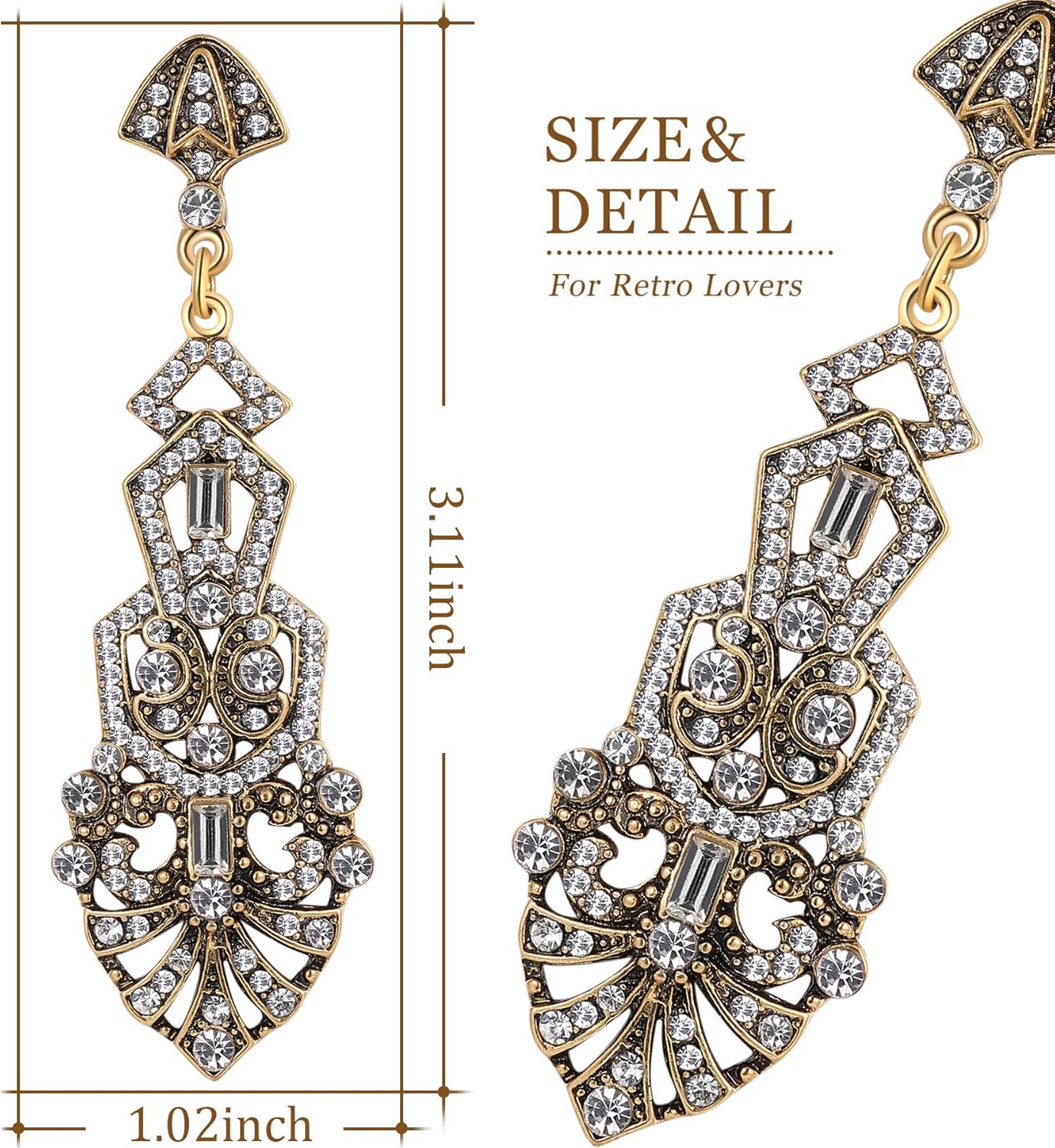 Coucoland 1920s Flapper Earrings Roaring 20s Great Gatsby Rhinestone Earrings - Image 3