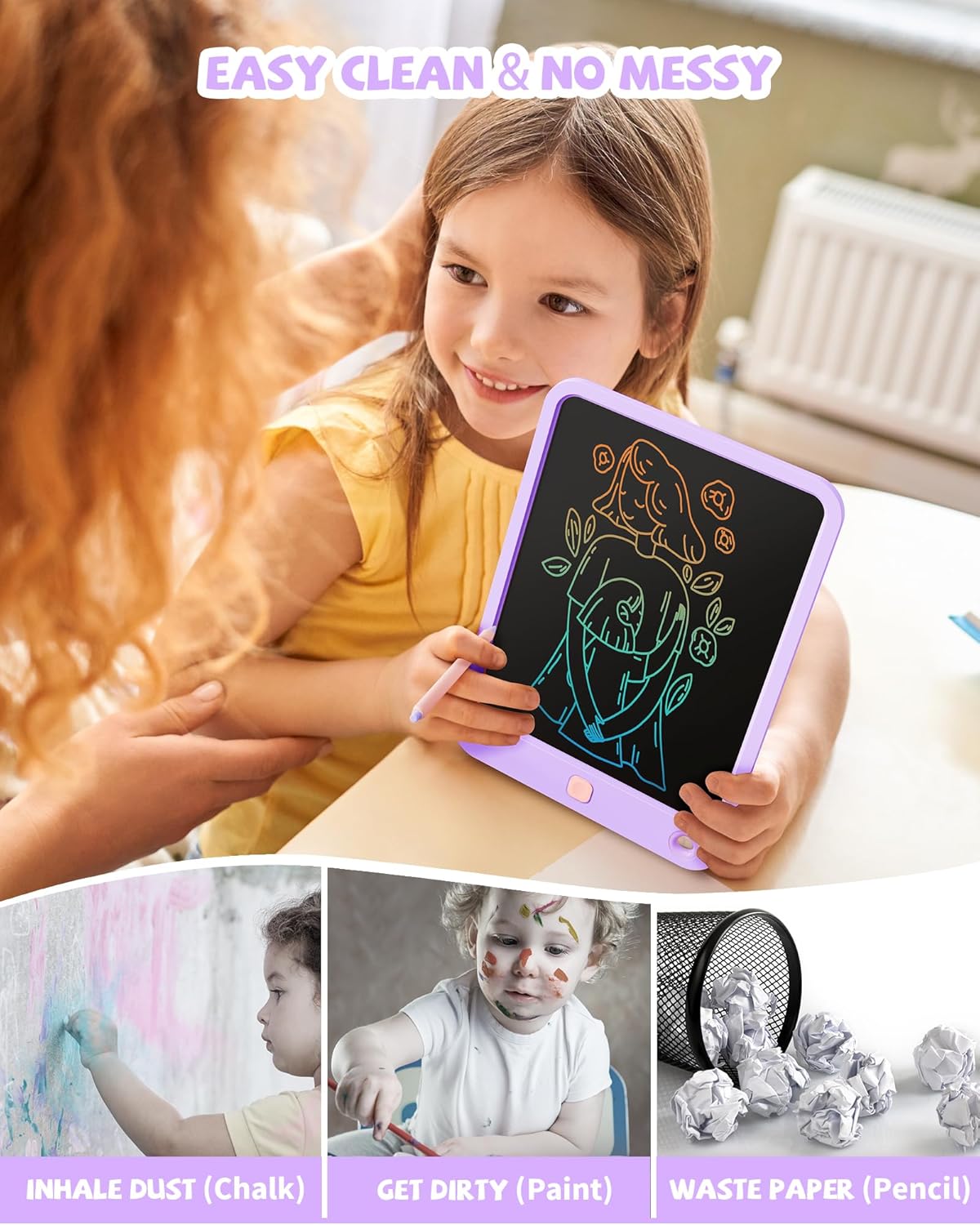 LCD Writing Tablet 10 Inch, Toys for 3 4 5 6 7 8 9 10 Year Old Boys Girls, Colorful Doodle Board Drawing Tablet, Gift for Boys Toddlers Age 3-12 Years, Memo Board, Drawing Pads with Lanyard(Purple) - Image 7