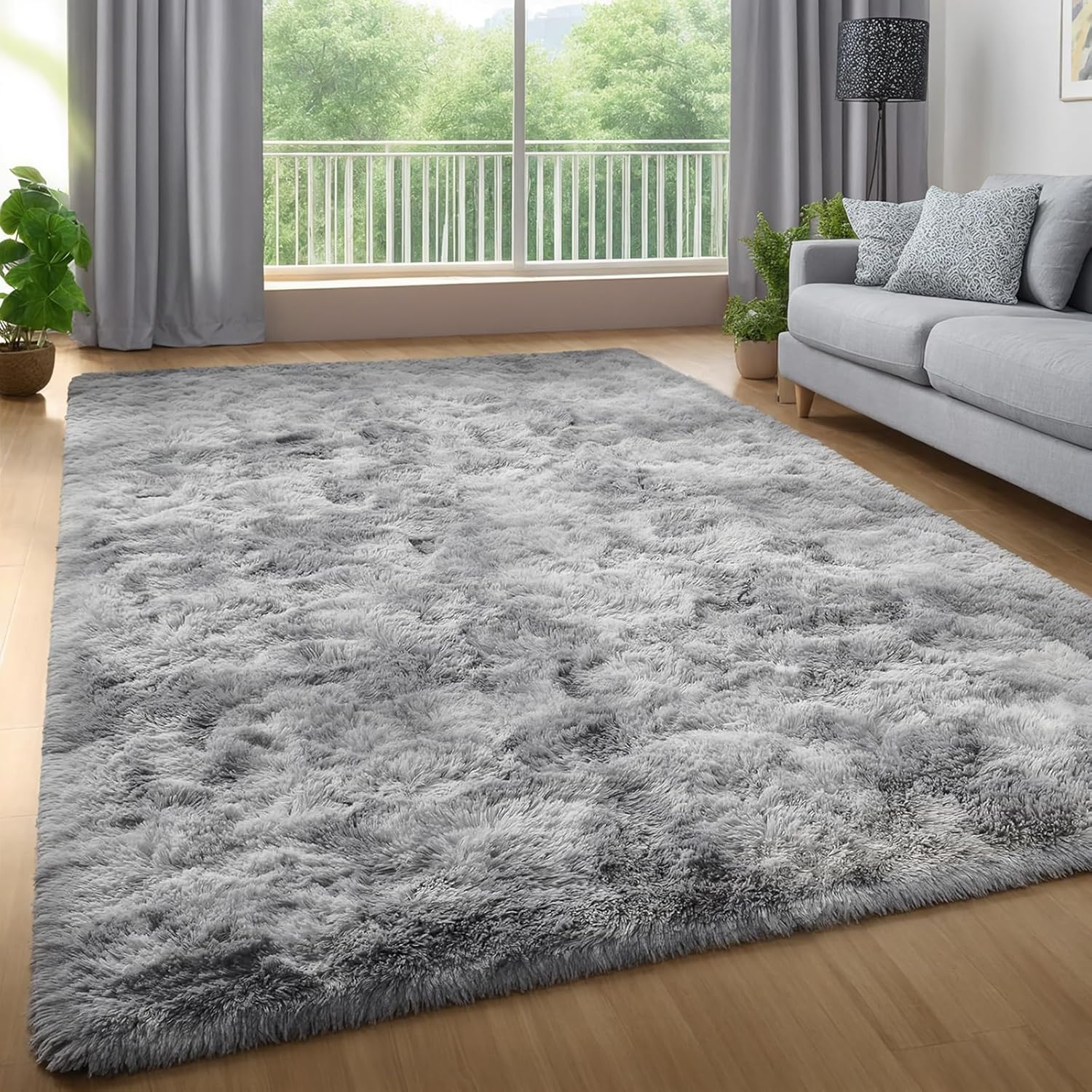 Zentavio Tie-Dyed Grey&White Area Rugs for Bedroom Living Room 4x6 Fluffy Shag Large Fuzzy Plush Soft Throw Rug Gray Large Shaggy Floor Big Carpets, Kids Home Decor Aesthetic Nursery - Image 2