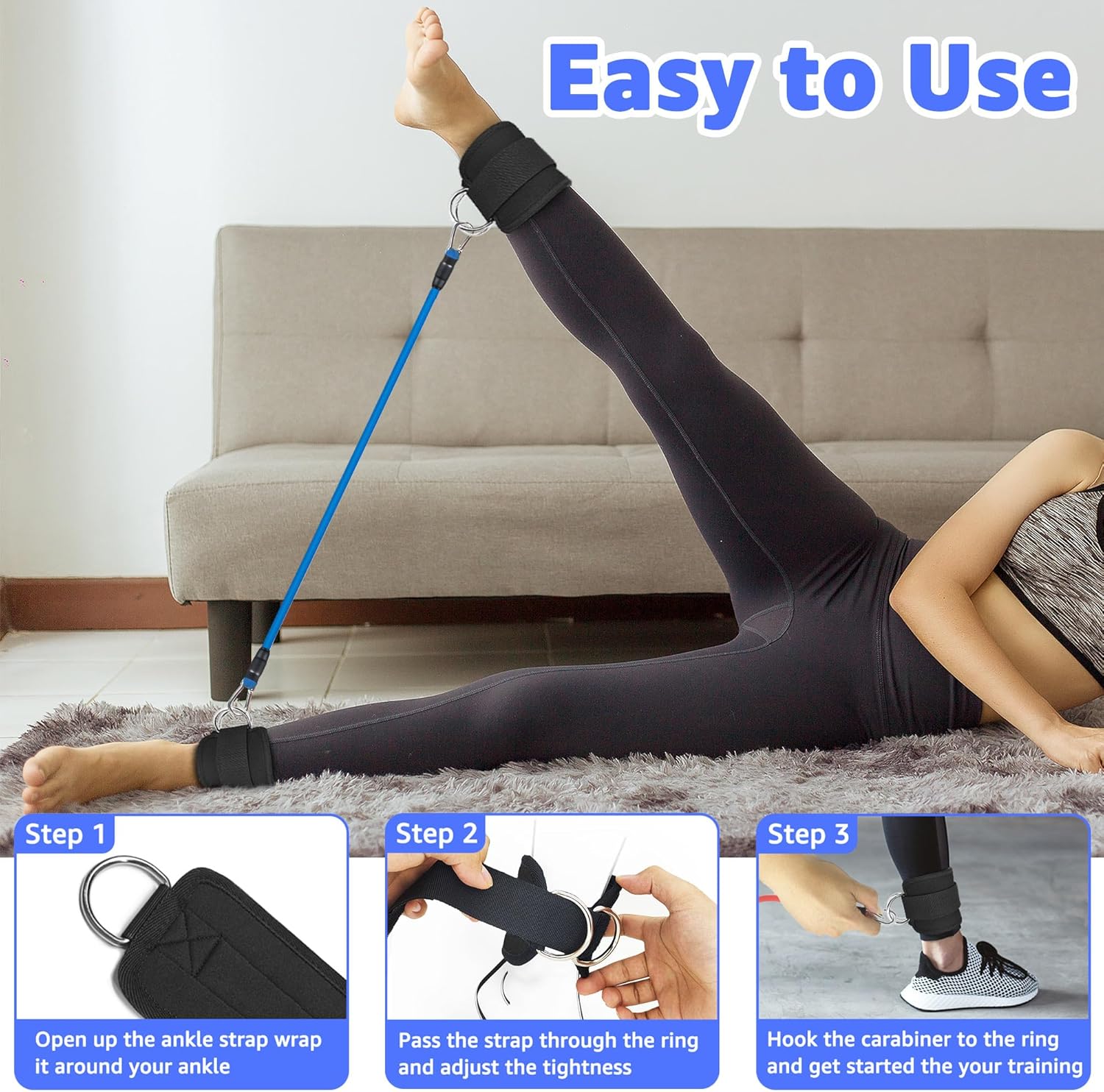 Fitness Ankle Straps for Cable Machine, Kickbacks Glute Workouts, Lower Body Exercises, Adjustable Leg Straps with Neoprene Padding Men Women - Image 6