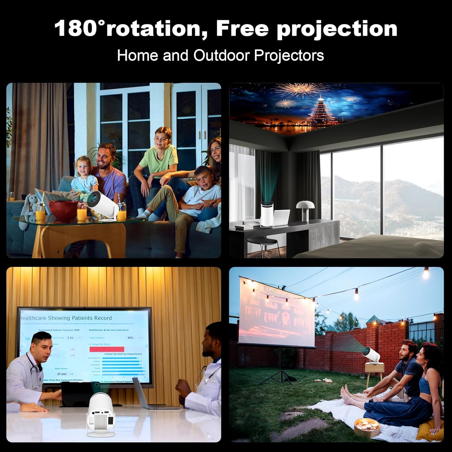 HY300 PRO Mini Portable Projector, Support 4K 1080P with Dual-Band WIFI6 5G Wireless 5.0 Bluetooth Android 11, 180° Rotatable, Auto Keystone Correction, 35"-130" Screen Video Projector - Image 7