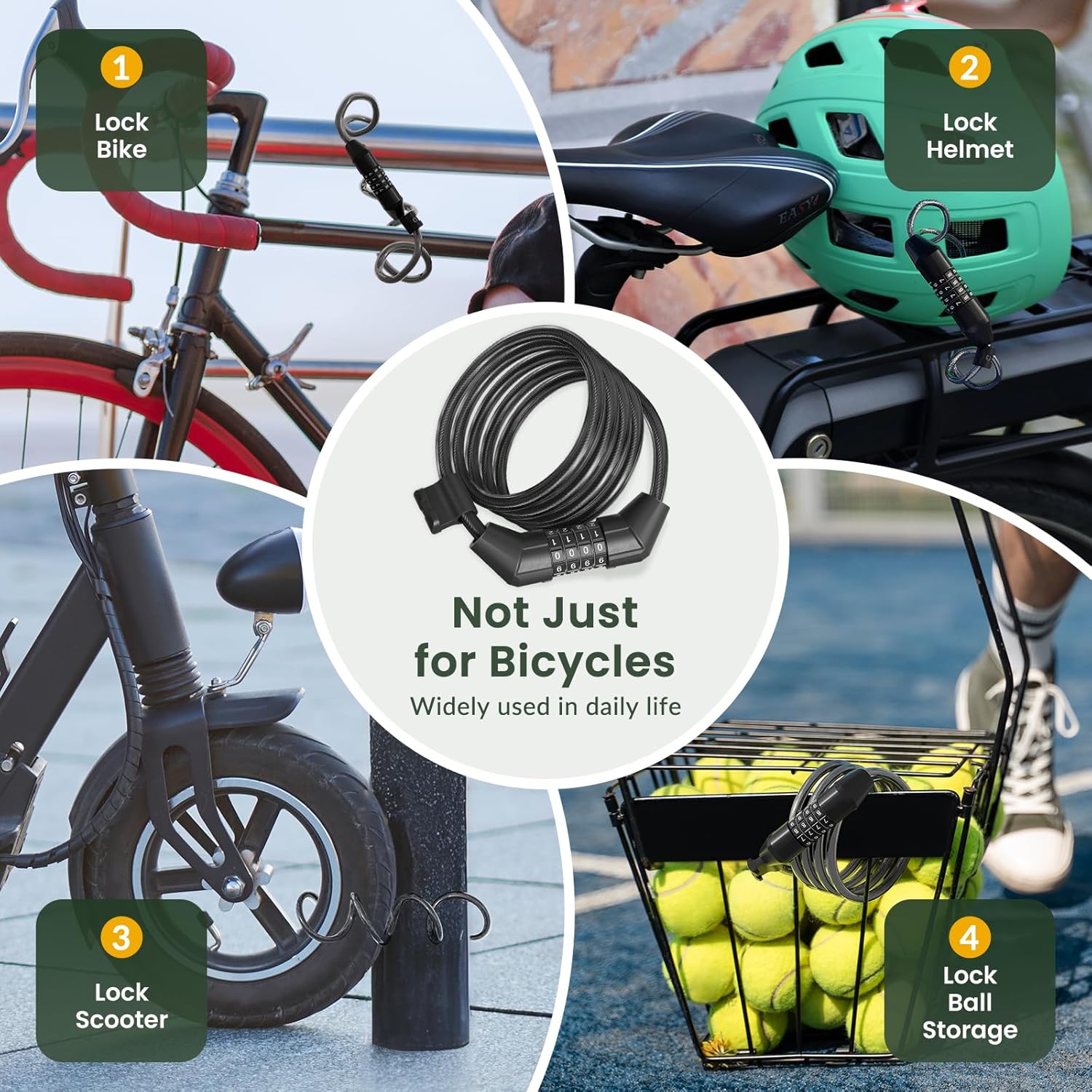 Titanker Bike Lock Cable, 4 Feet Bike Cable Lock Basic Self Coiling Kids Bike Lock Combination with Complimentary Mounting Bracket, 5/16 Inch Diameter (4FT, Black-8mm) - Image 9