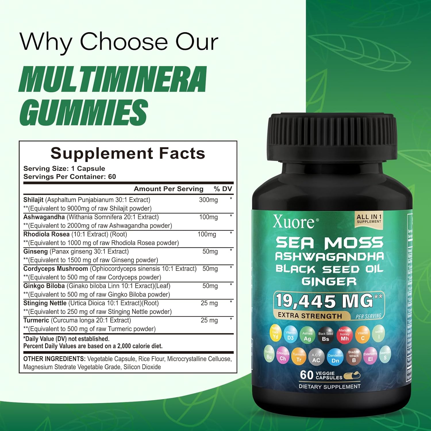 Shilajit and Sea Moss Bundle, Sea Moss, Black Seed Oil, Ashwagandha, Ginger, Shilajit, Rhodiola Rosea, Panax Ginseng,120 Capsules All in One Supplement,(1 Package). - Image 5
