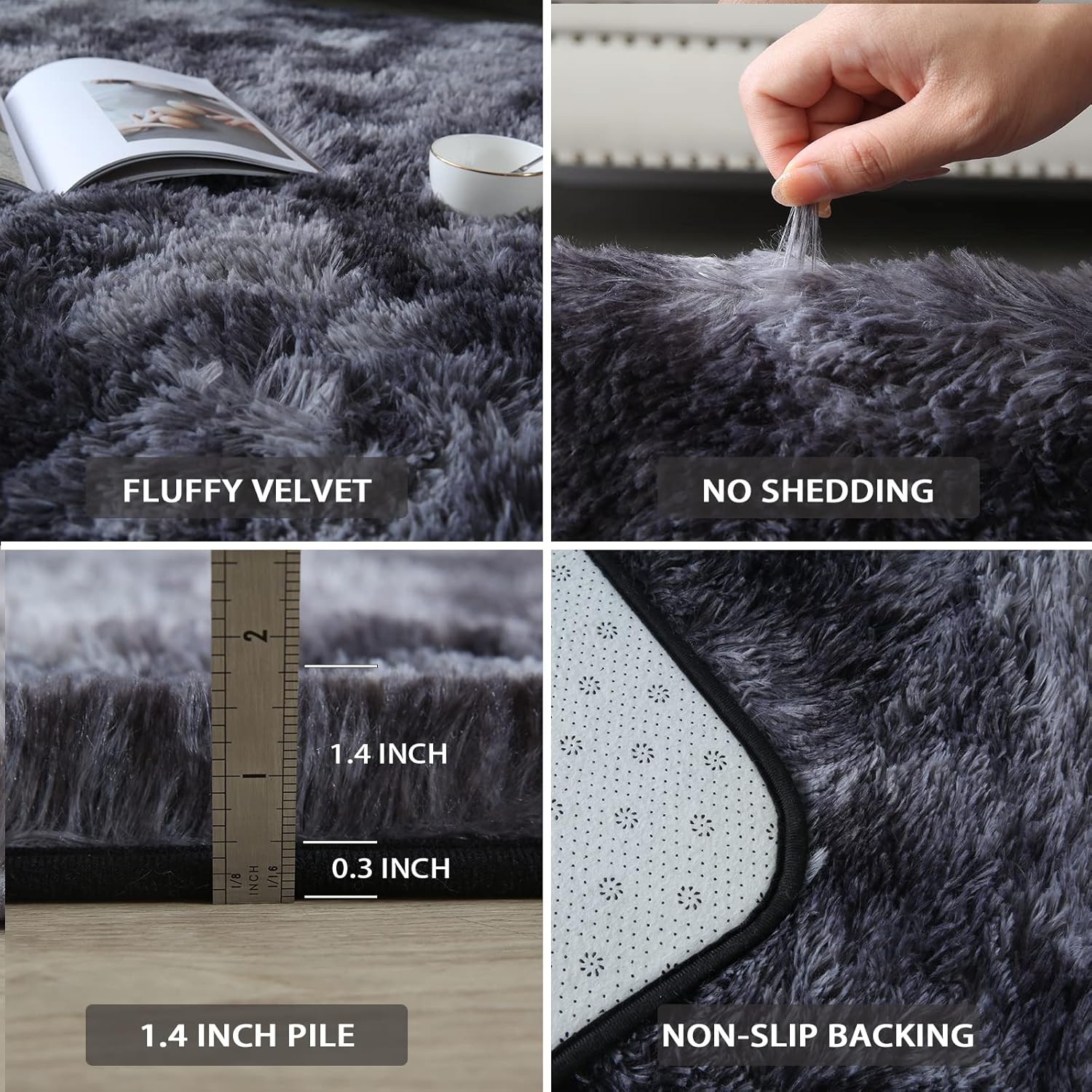 Grey Fluffy Area Rug 5x7 - Ultra Soft Shag Plush Rugs for Bedroom Living Room, Indoor Non-Slip Modern Nursery Faux Fur Floor Carpet for Kids Room,Tie-Dyed Dark Gray, - Image 6