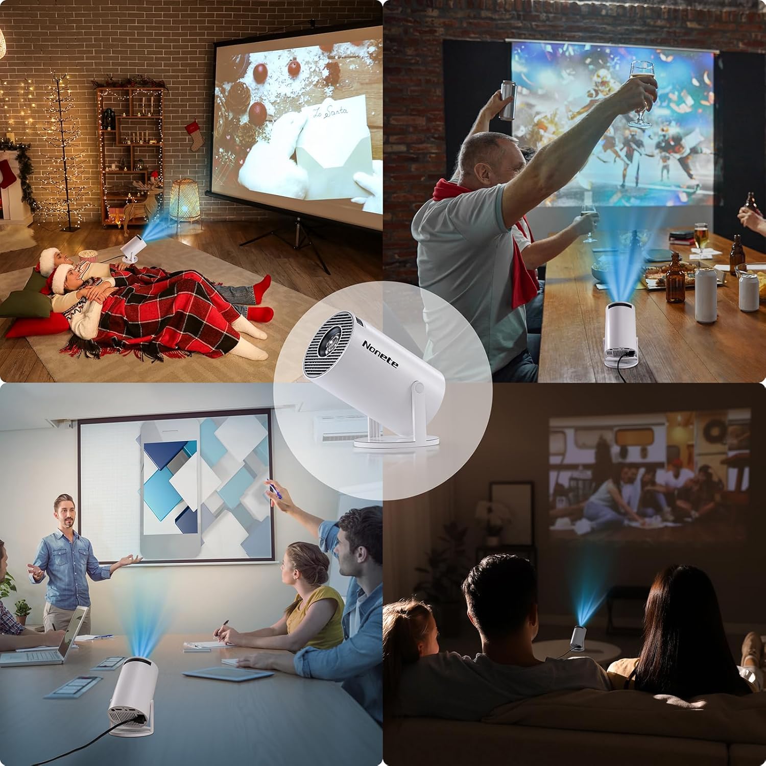 Mini Projector 1080P, 4K Projector Full HD with WIFI 6 and Bluetooth 5.2, Support 180° Rotatable Portable Projector with Auto Keystone Correction, Built-in App Compatible with Phone/HDMI/USB-White - Image 8