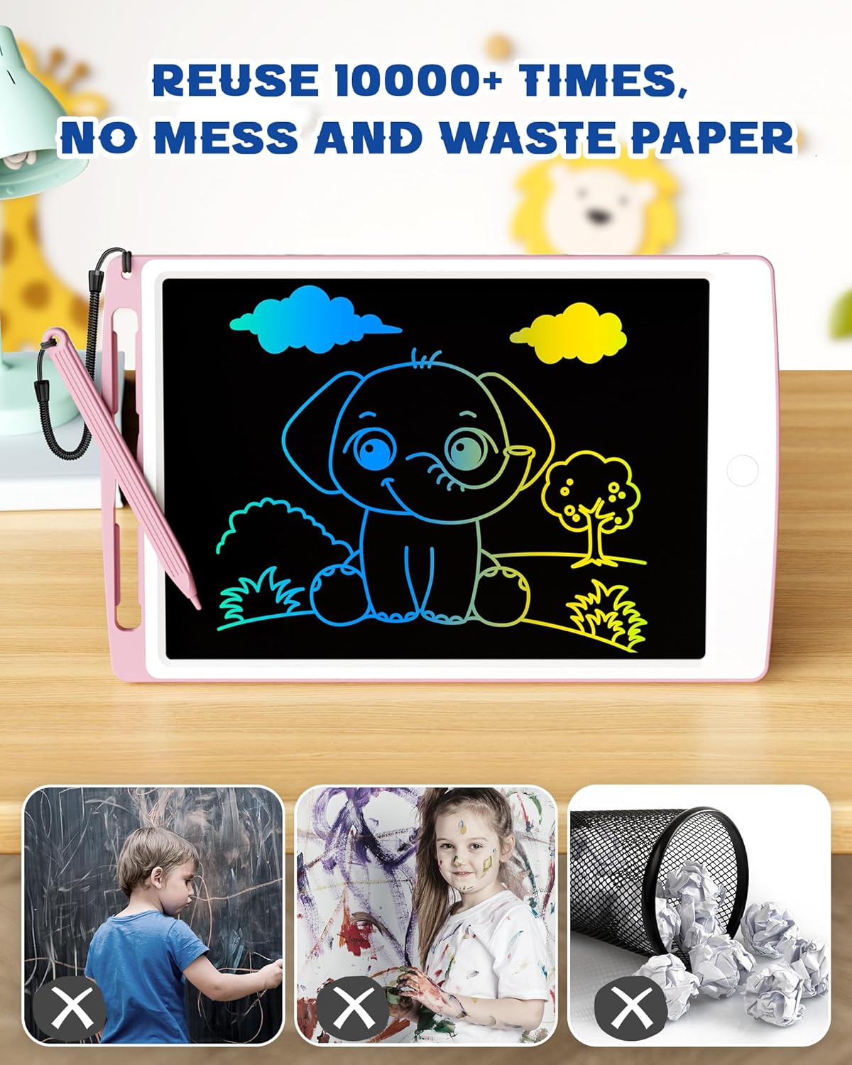 bravokids 2 Pack LCD Writing Tablet for Kids Toys, 10 Inch Colorful Erasable Doodle Board Drawing Pad for Kids, Car Trip Educational Toys Christmas Gift for 3 4 5 6 7 Girls Toddlers - Image 4