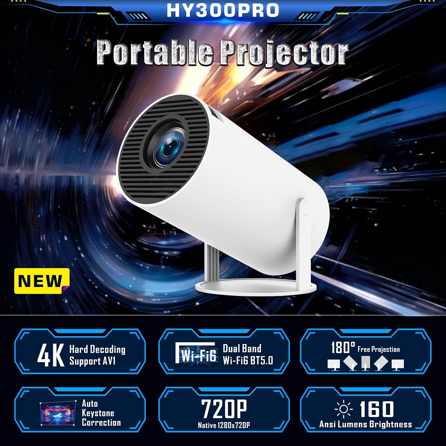 Smart Mini Projector - 4K with WiFi 6 & Bluetooth 5, Portable Android 11, Auto Keystone, 180 Display Up to 130 Inch - Image 3