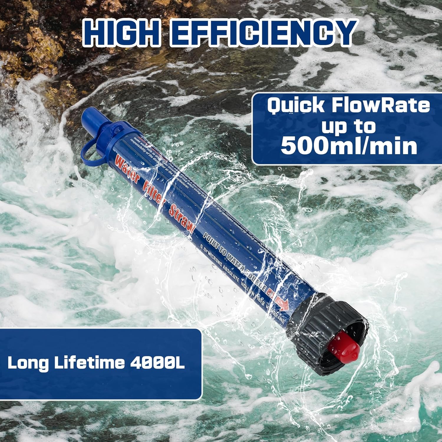 Navy Blue 2 Pack Water Filter Straw Outdoor Portable Personal Water Filter Straw Water Purifier Survival Gear and Equipment for Hiking Camping Travel and Emergency - Image 6