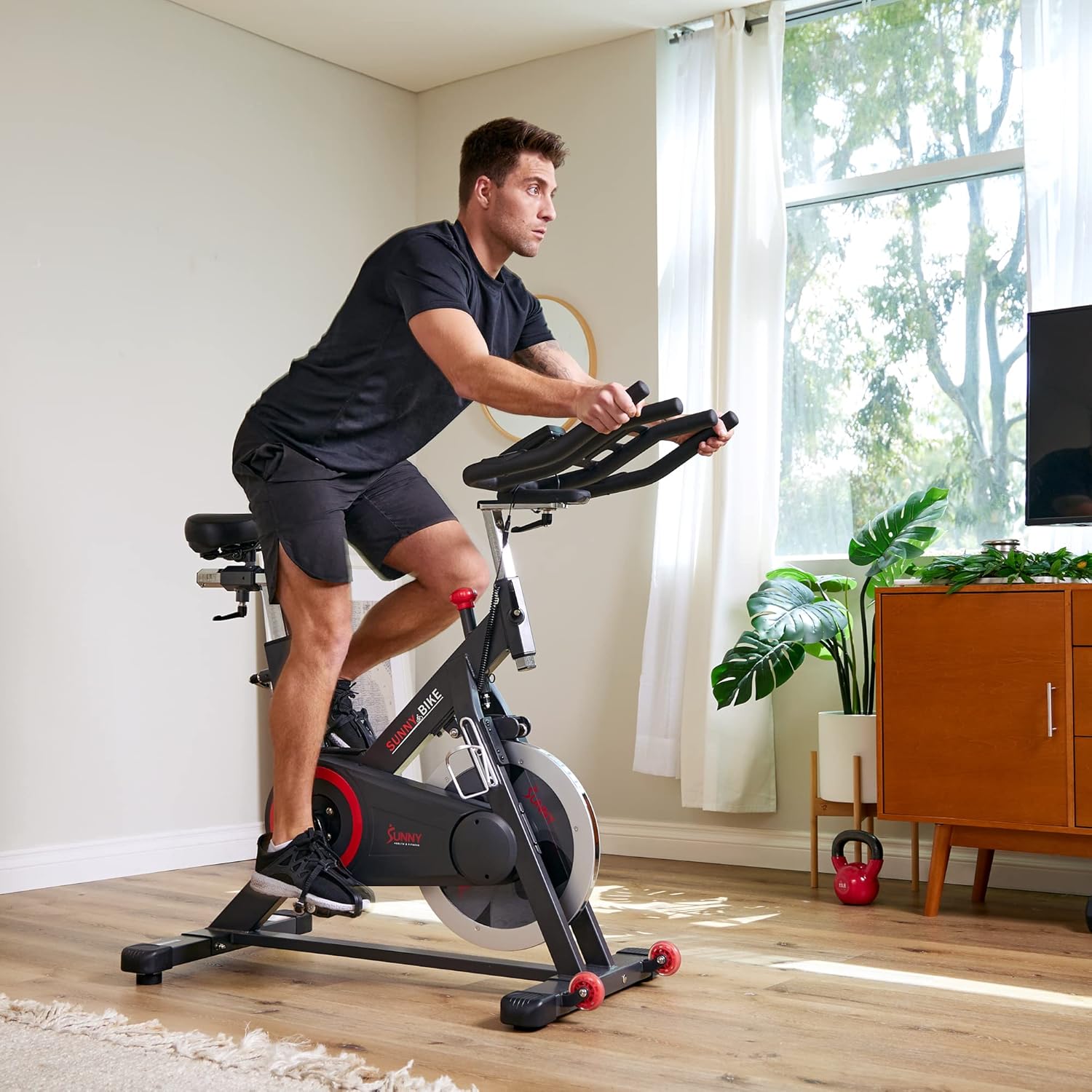 Sunny Health & Fitness Magnetic Belt Drive Indoor Cycling Bike With Optional SunnyFit® App Connectivity - Image 10