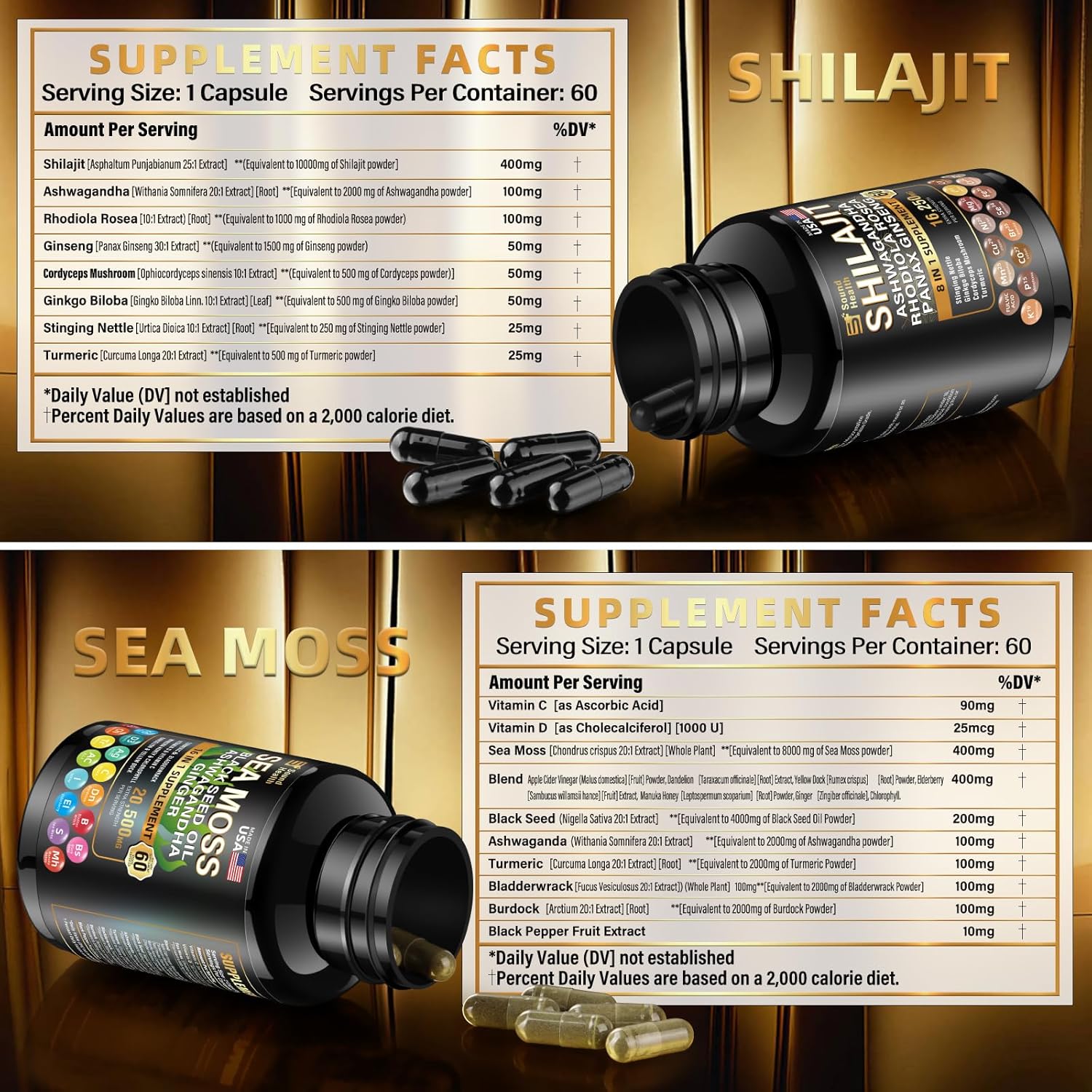 Wild Organic Irish Sea Moss and Shilajit - 8000mg Sea Moss, 10000mg Shilajit, Ashwagandha 2000mg, Ginseng, Vitamin C, Vitamin D3, Black Seed Oil - 2 Bottles of 60 Capsules - Image 8