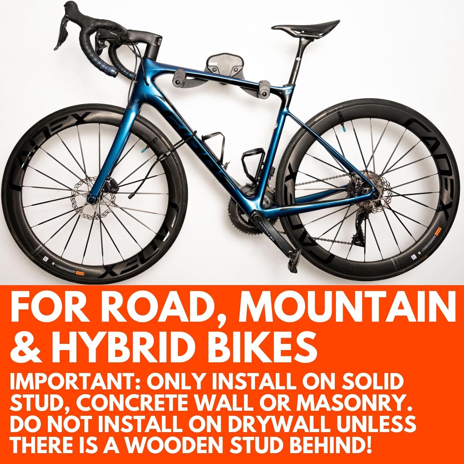 Bike Wall Mount - Horizontal Wall Hanger, Adjustable Design for Road, Mountain and Hybrid Bikes up to 48.5 lbs - Space-Saving Bike Rack for Garage or Apartment - Sturdy Indoor Bicycle Storage - Image 4