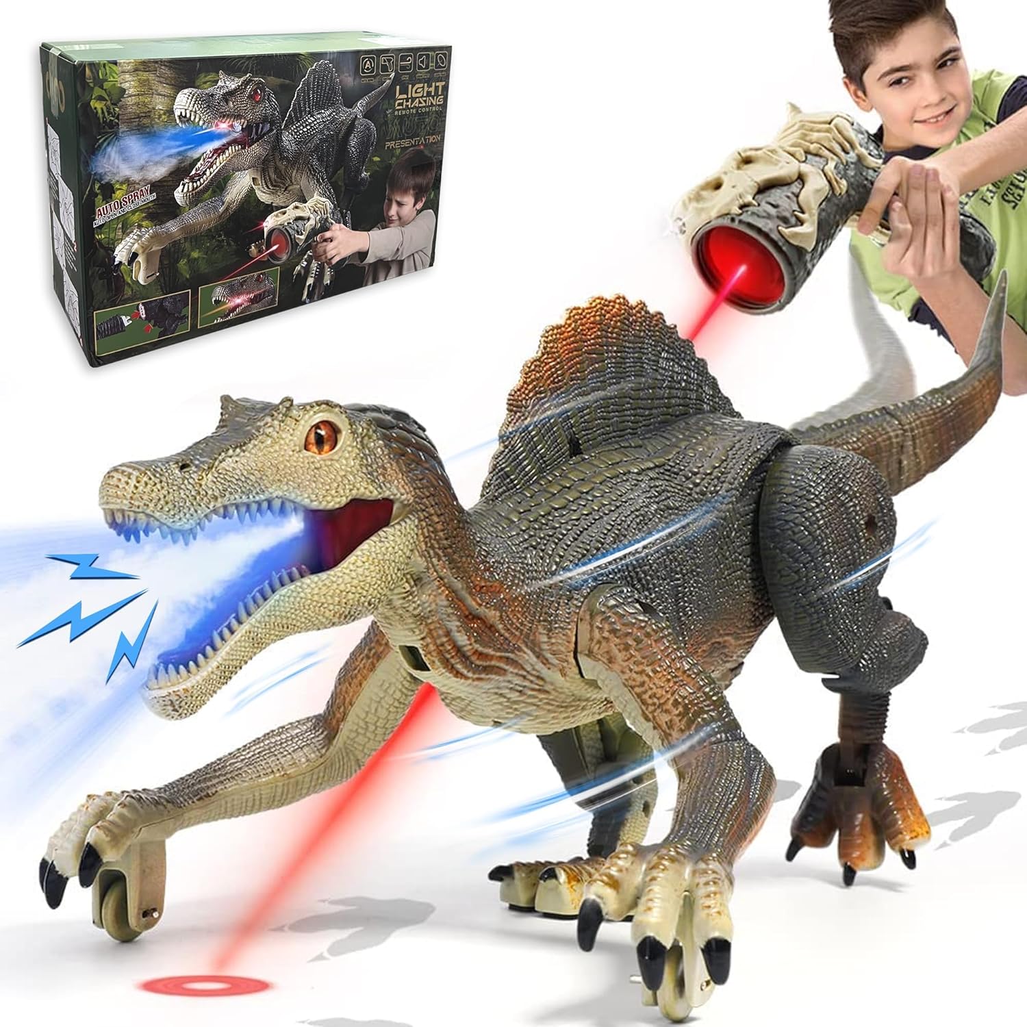 Upgraded Dinosaur Toys for Kids 3-5-7 Years Old, Remote Control Spinosaurus Toys with Indicator Light Chasing&Spray& Roar, Realistic RC Walking Dinosaur Robot Gifts Stocking Stuffers for Kids Boys - Image 2