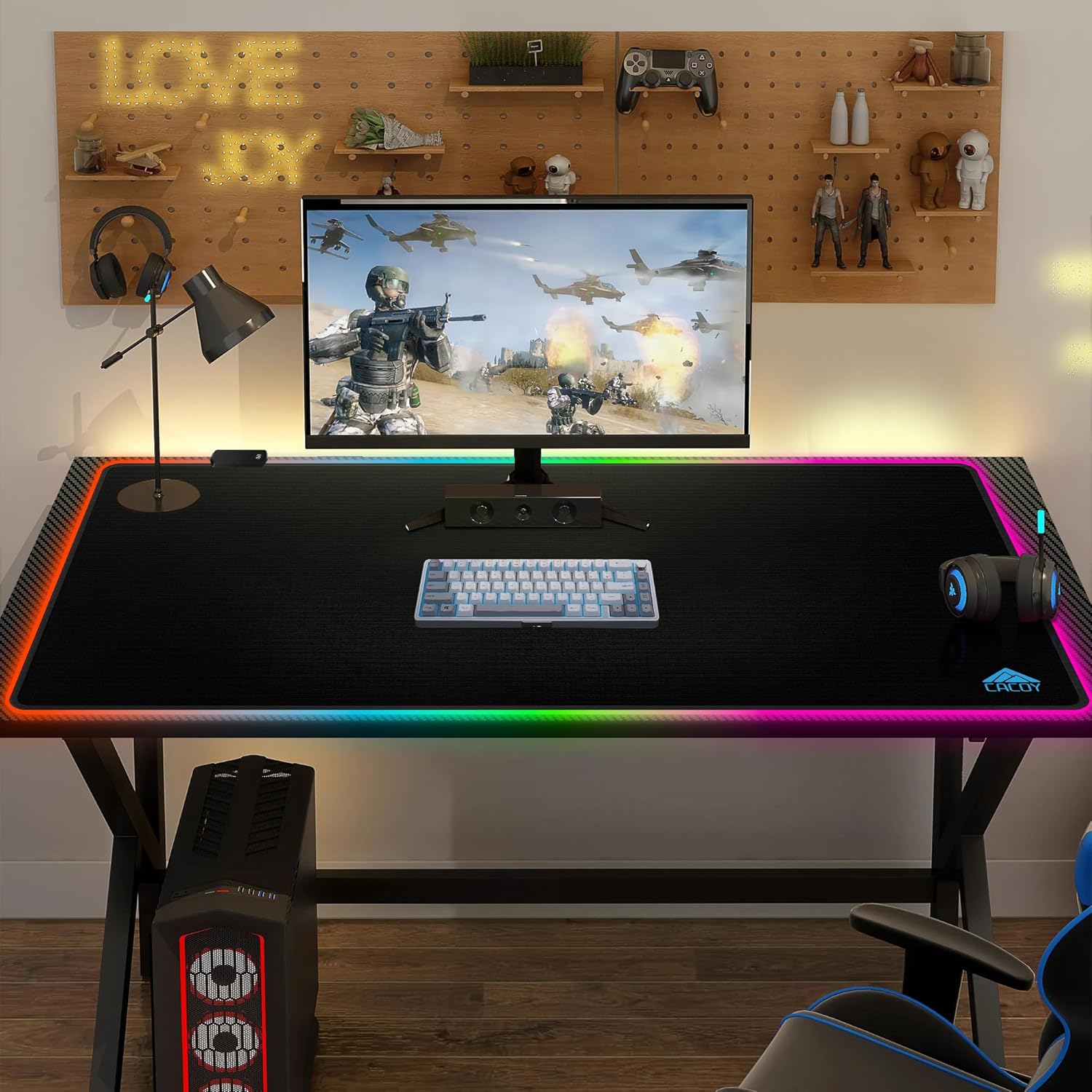Cacoy RGB Mouse Pad Gaming, 43" x 24" Large LED Mouse Pad with 9 Lights Modes, XXL Desk Mat for Keyboard and Mouse, Extended Non-Slip Desk Pad PC Gaming Keyboard Mousepad Accessories, Black - Image 3