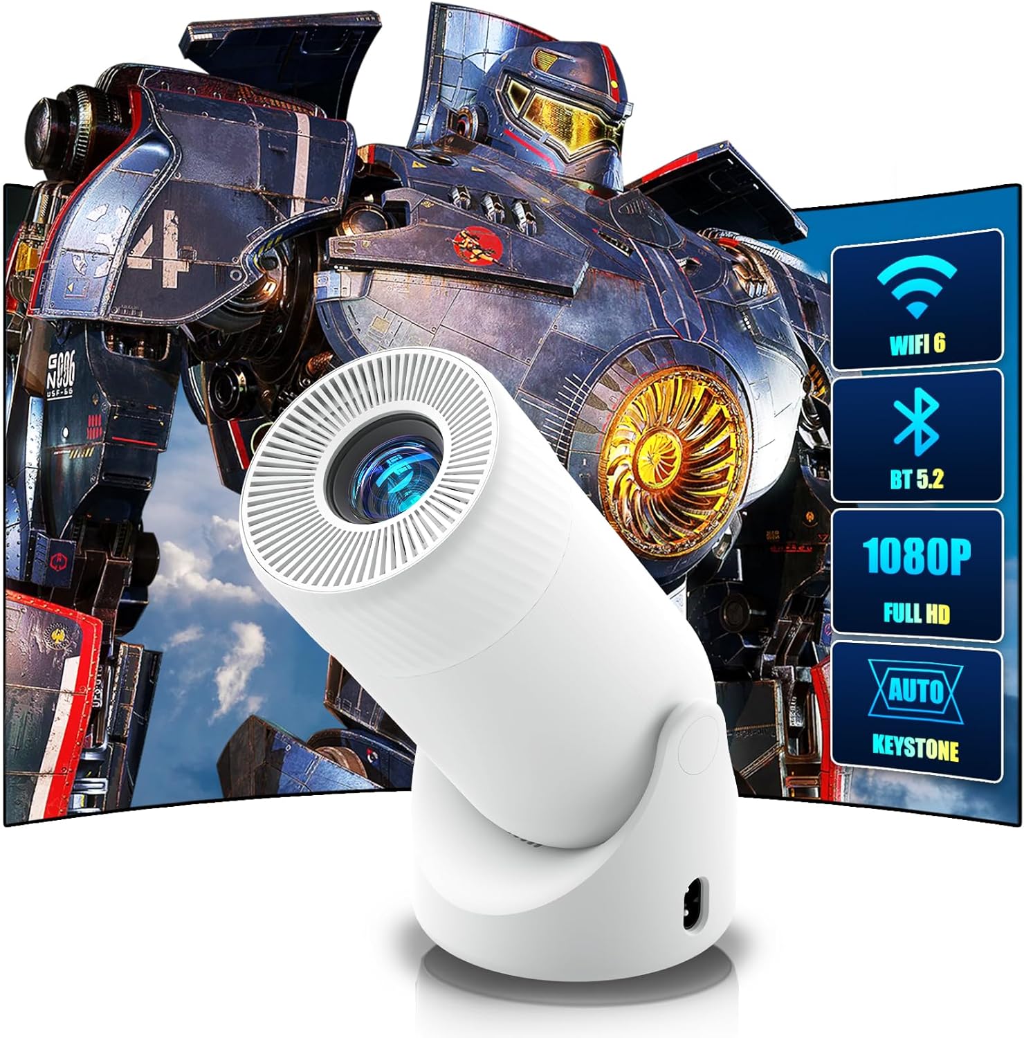 Portable WiFi 6 & Bluetooth Mini Projector - 180° Rotation, Full HD 1080P, 200” Max Display, Outdoor Movie Projector, Compatible with Smartphone, TV Stick, Laptop, PS4, HDMI, USB - Image 2