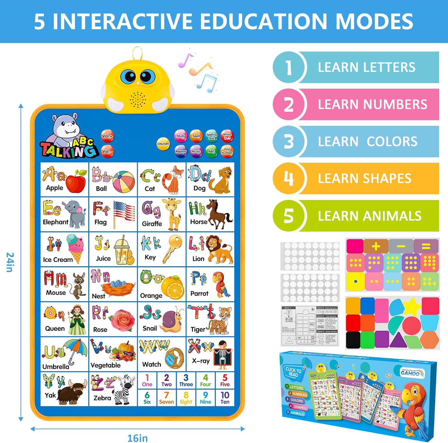 Electronic Alphabet Wall Chart, Talking ABC, 123s, Music Poster, Kids Learning Toys for Toddlers 1-3, Interactive Educational Toddler Toy, Birthday Gifts for Age 1 2 3 4 5 Year Old Boys Girls - Blue - Image 6