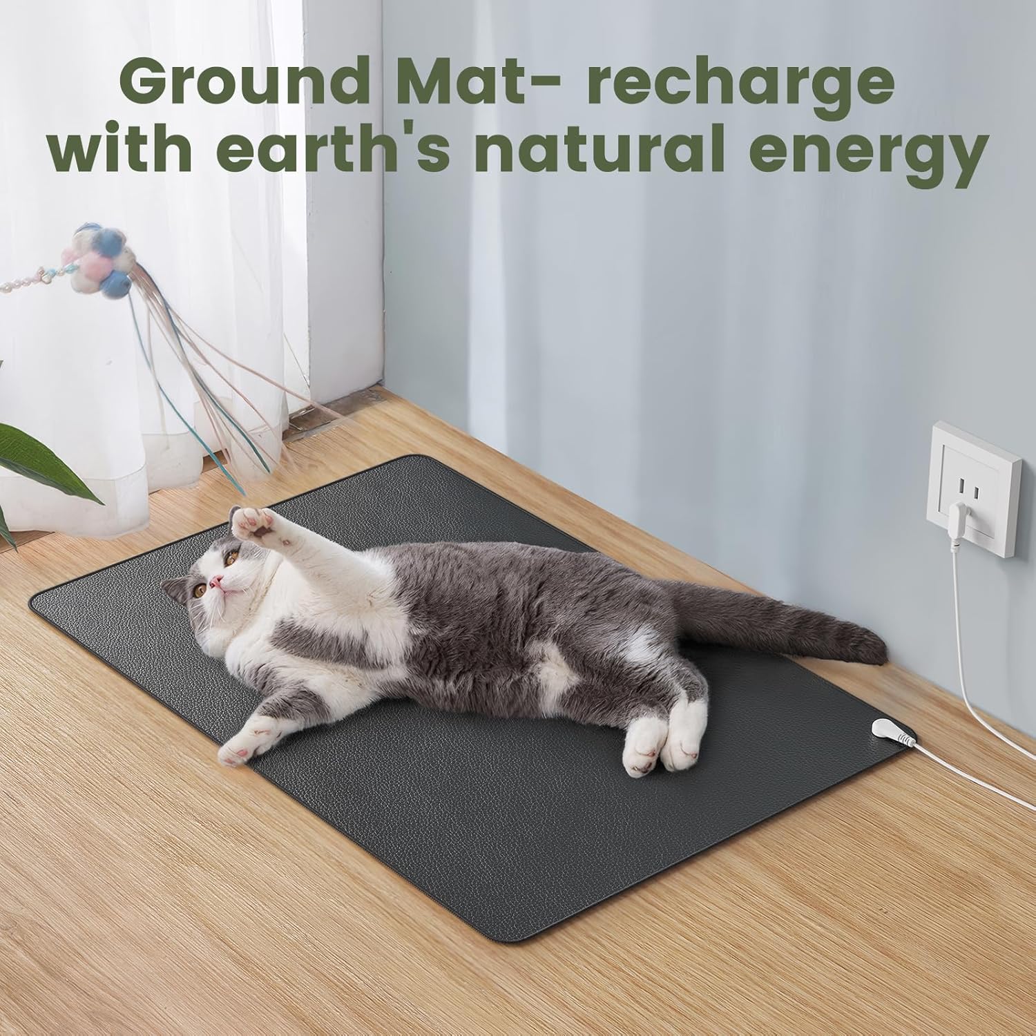Grounding Mat for Sleep, Energy, Pain Relief, Inflammation, Balance, Wellness. Earth Connected Therapy. Indoor Grounding at Home, Office, Work. 15 Foot Cord Included. Conductive Carbon - Image 9